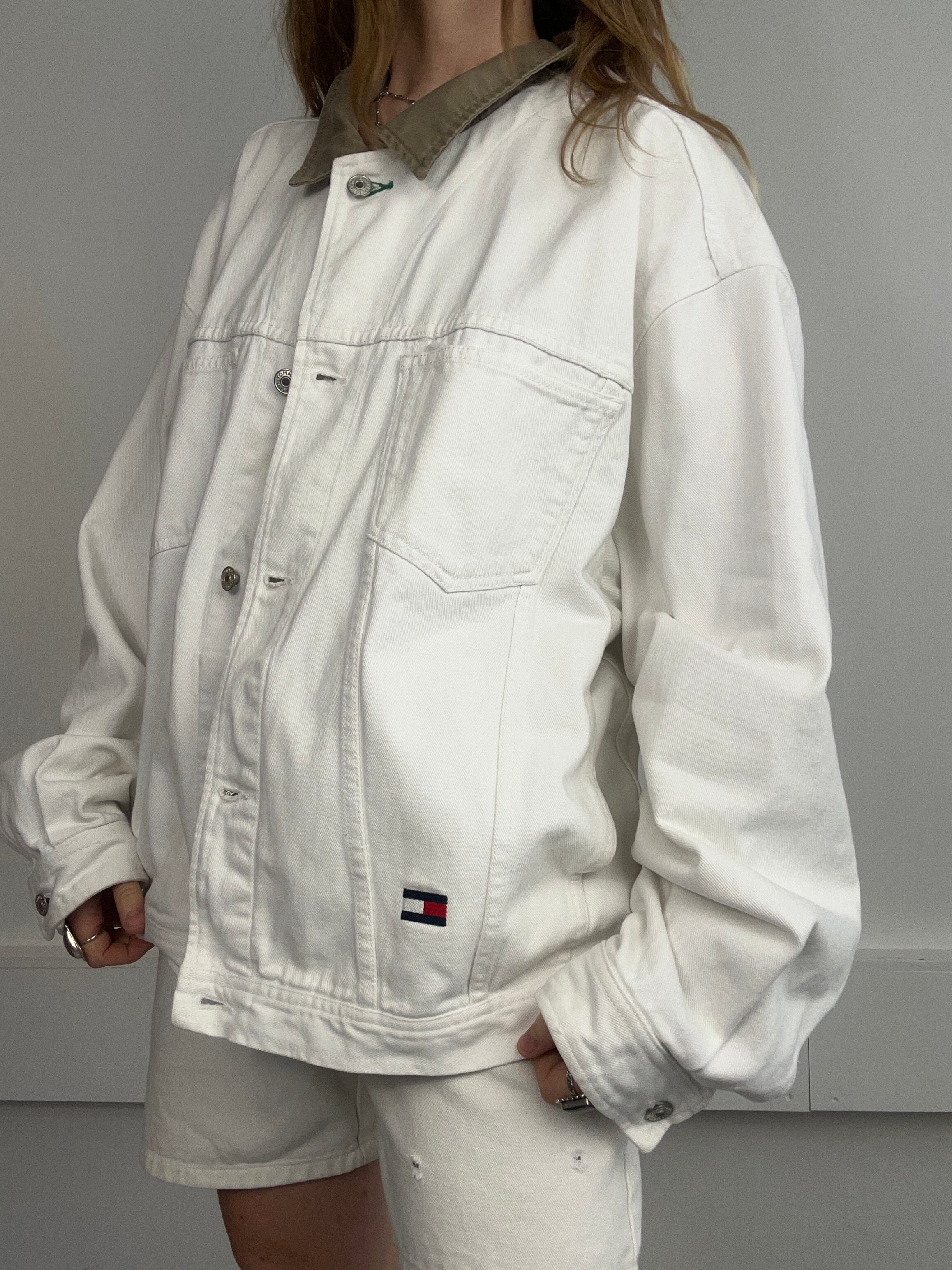 White Denim Tommy Jacket Size L/XL