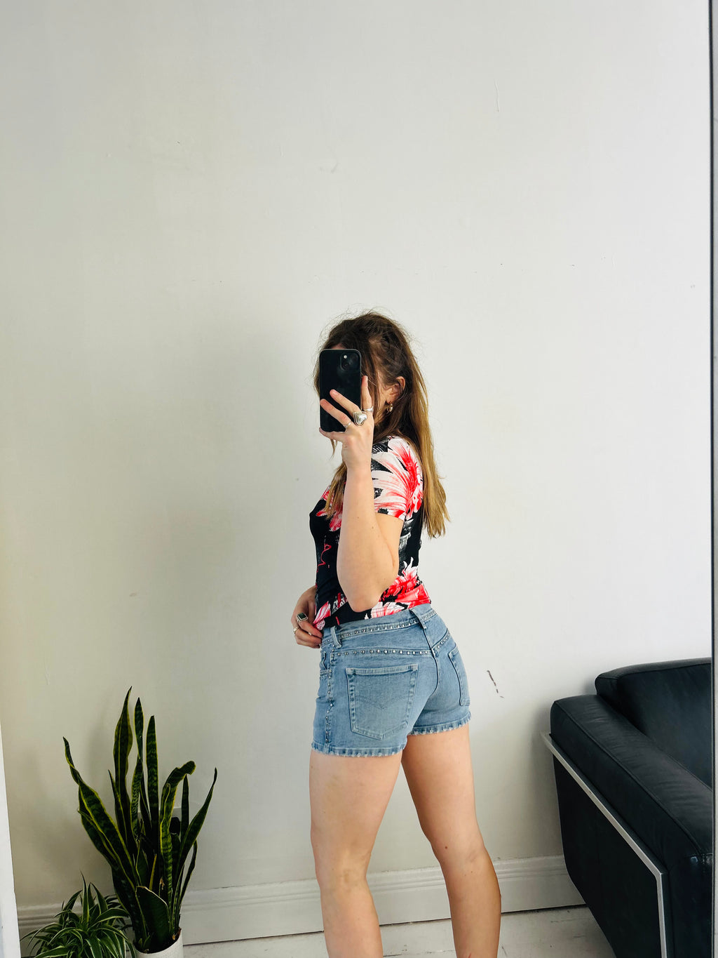Denim Studded Micro Shorts Size 8