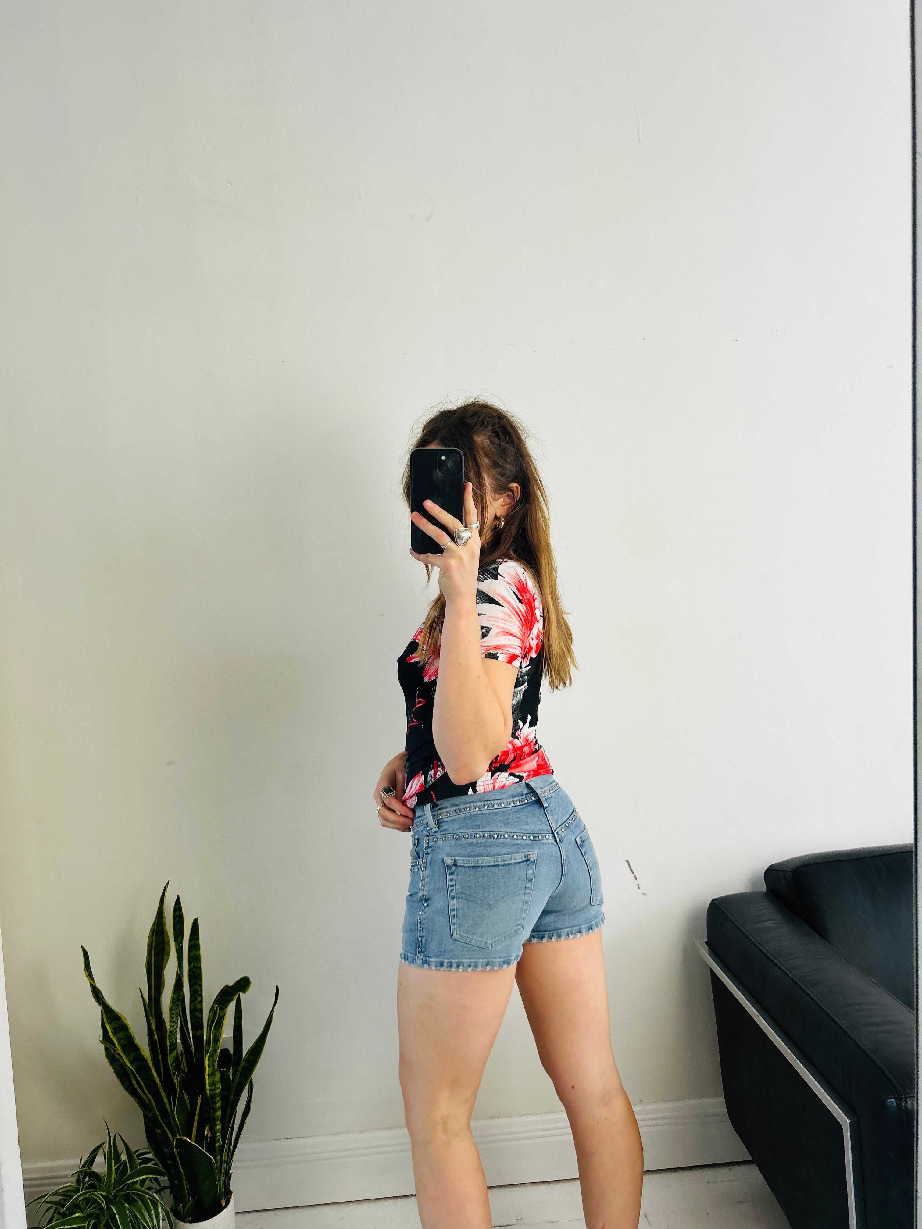 Denim Studded Micro Shorts Size 8