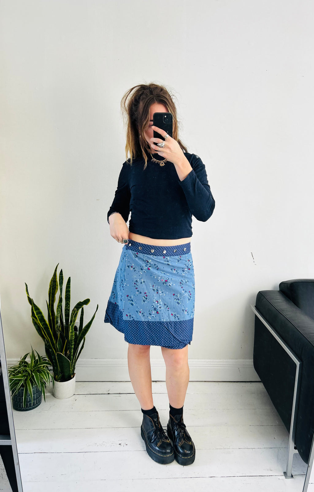 Navy Floral Popper Wrapo Skirt size 6/8/10/12/14