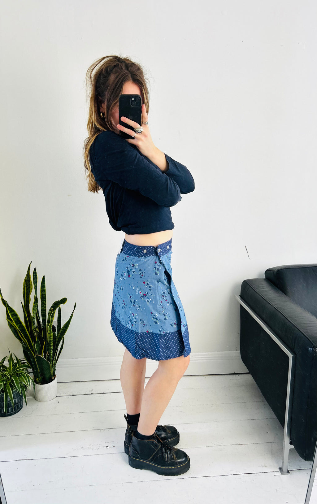 Navy Floral Popper Wrapo Skirt size 6/8/10/12/14