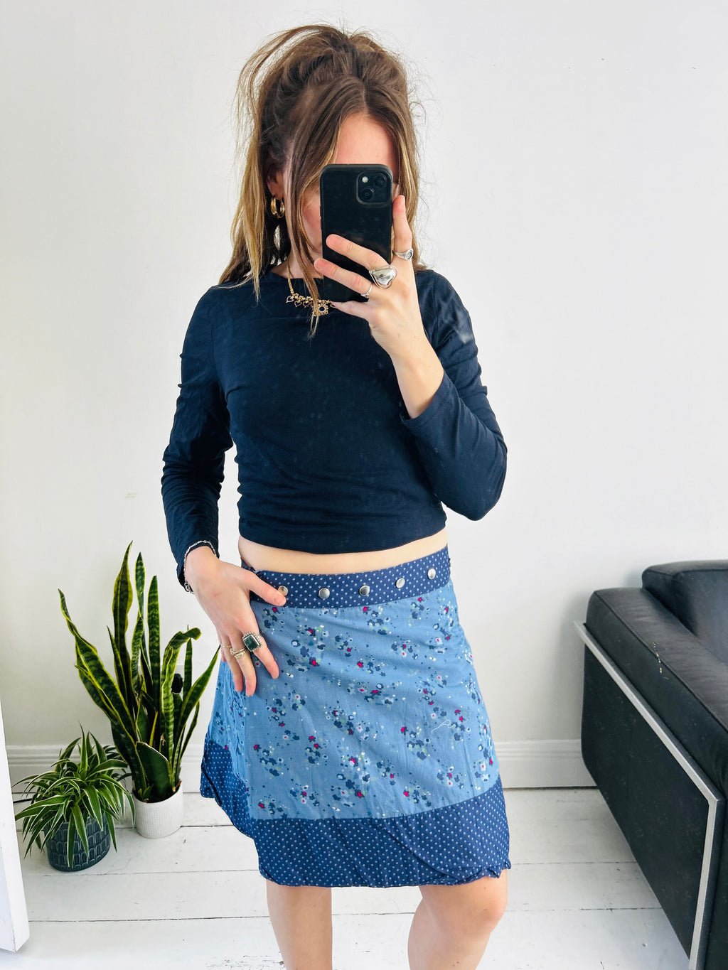Navy Floral Popper Wrapo Skirt size 6/8/10/12/14
