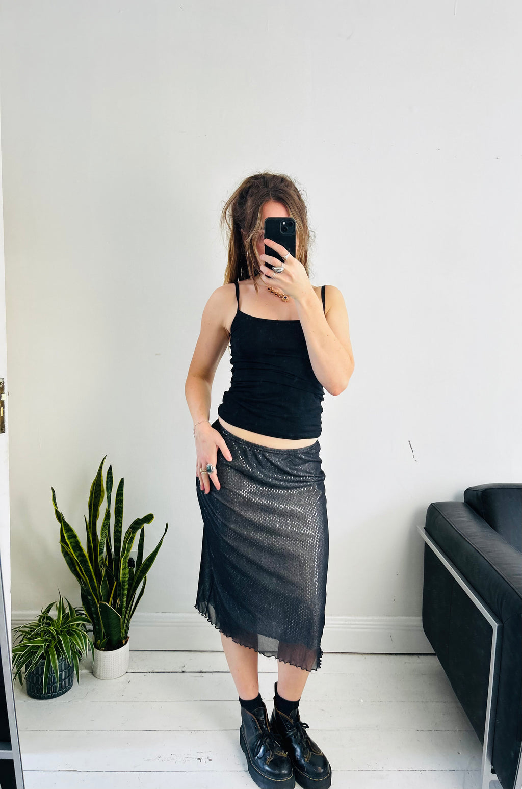 Black Shimmery Y2k Mesh Skirt Size 10