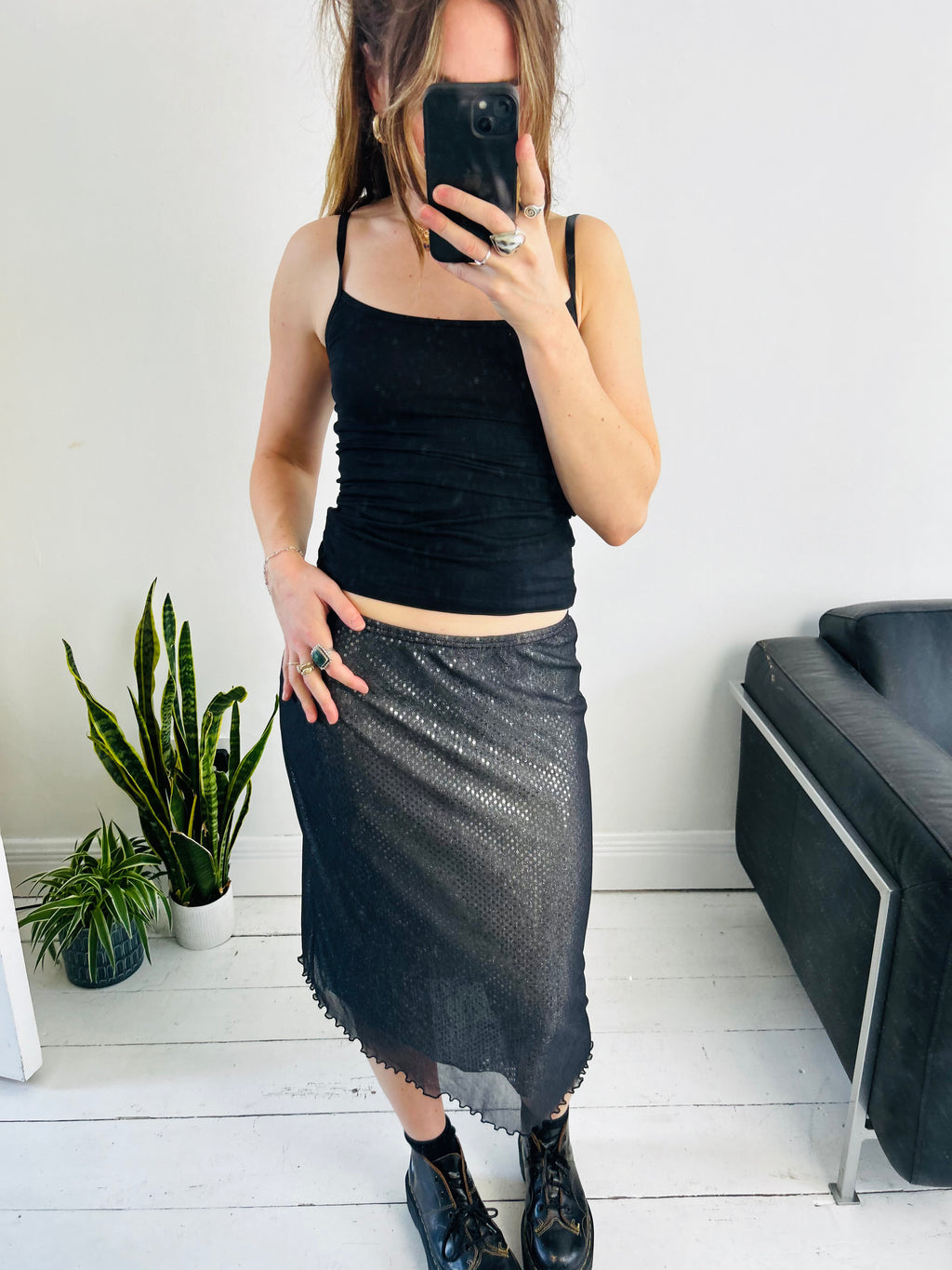 Black Shimmery Y2k Mesh Skirt Size 10