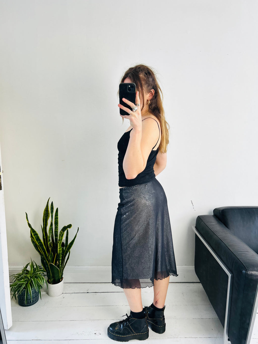 Black Shimmery Y2k Mesh Skirt Size 10