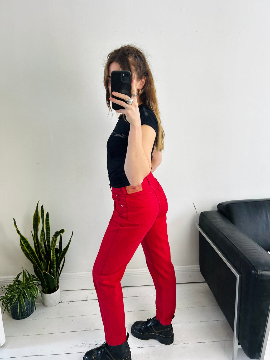 Red 80's Jeans Size 28" Waist