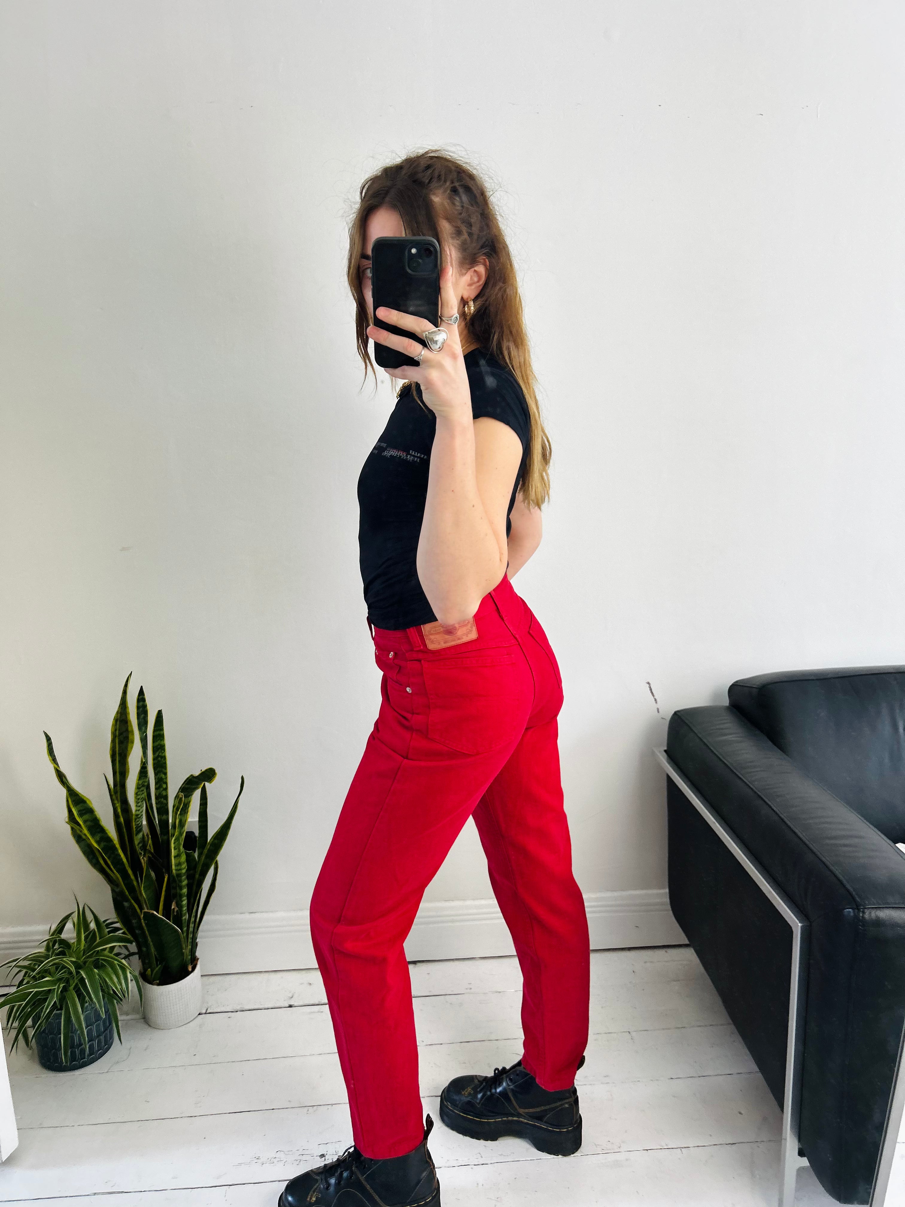 Red 80's Jeans Size 28" Waist