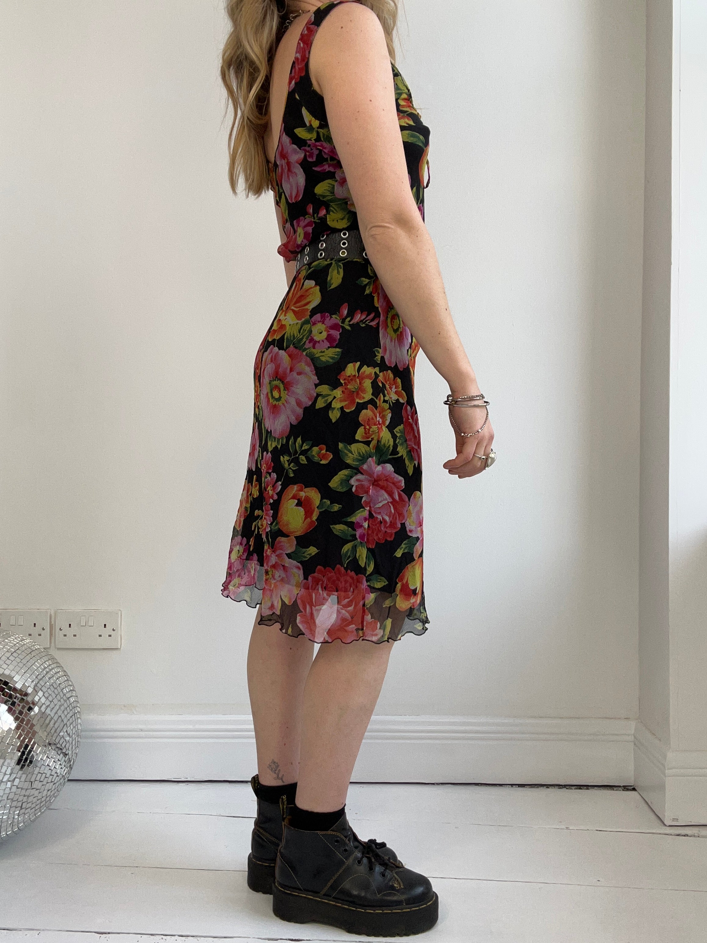 Floral Chiffon Midi Dress Size 8