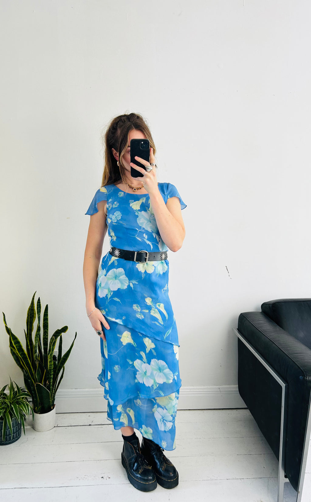 Blue Floral 90's Dress Size 8