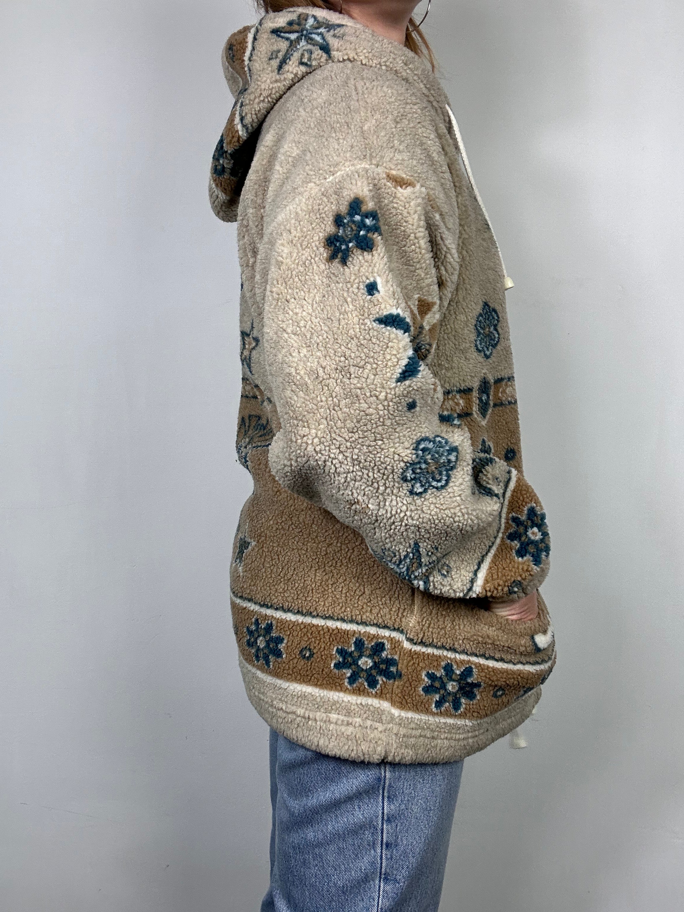Fleece Floral Duffle Coat Size S/M