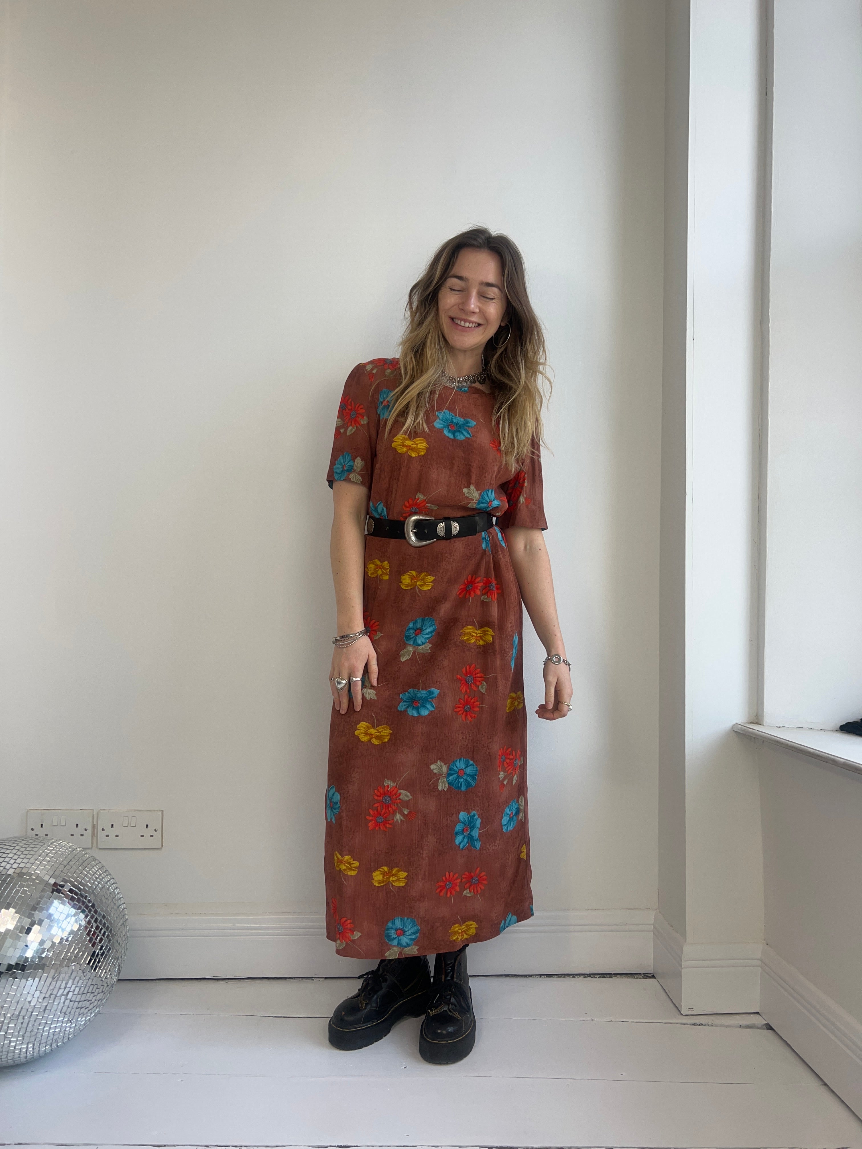 Brown Floral 90's Maxi Dress Size 12