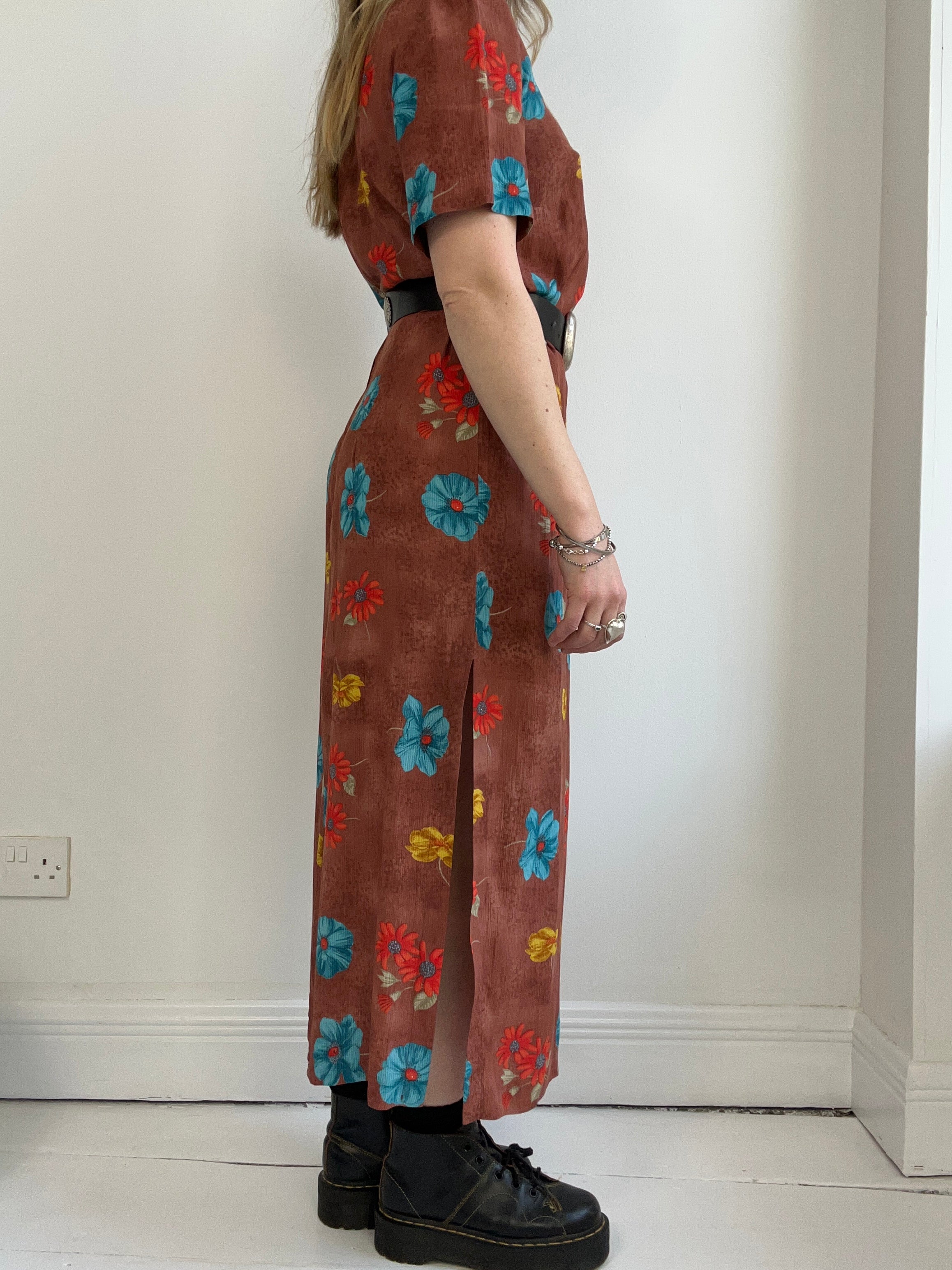 Brown Floral 90's Maxi Dress Size 12