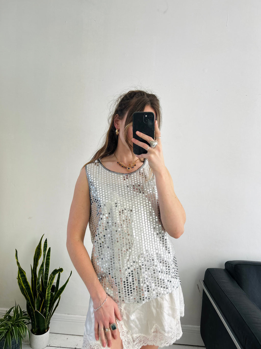 Silver 80's Vest top Size 14