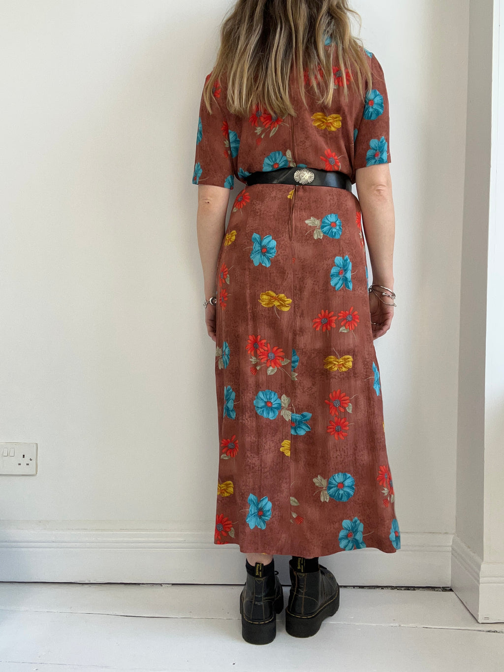 Brown Floral 90's Maxi Dress Size 12