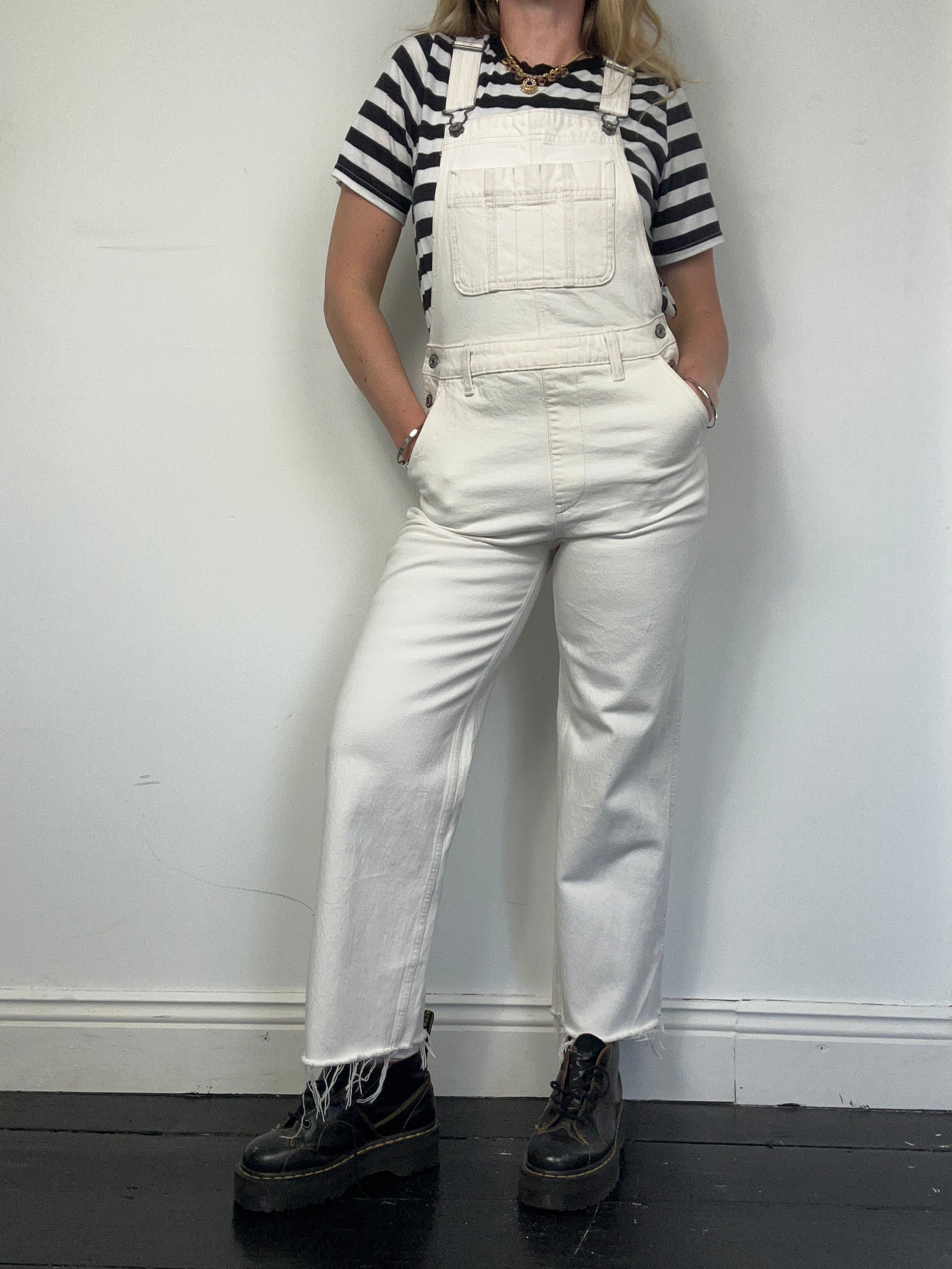 White 00's Abercrombie Dungarees size 8