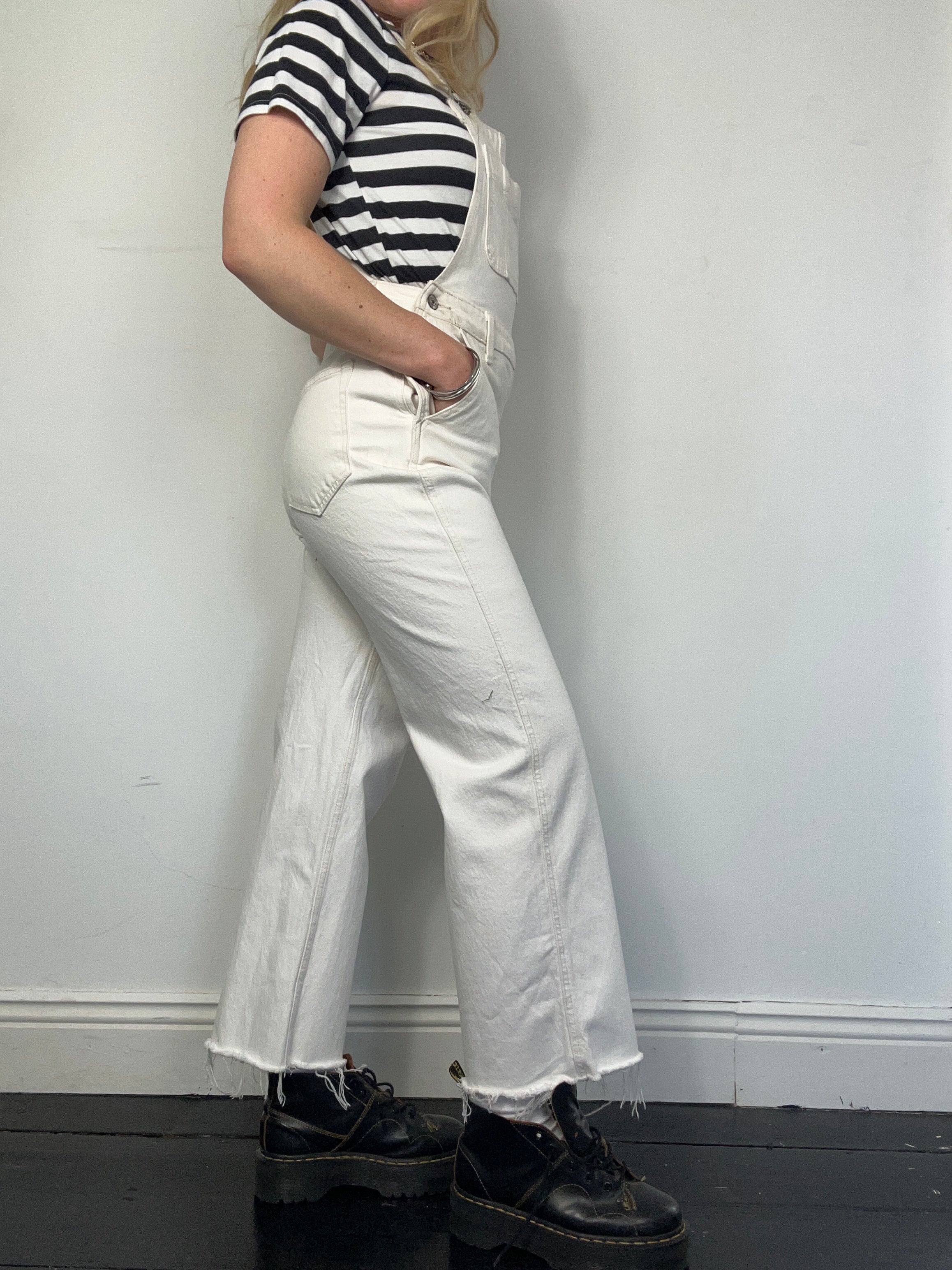 White 00's Abercrombie Dungarees size 8