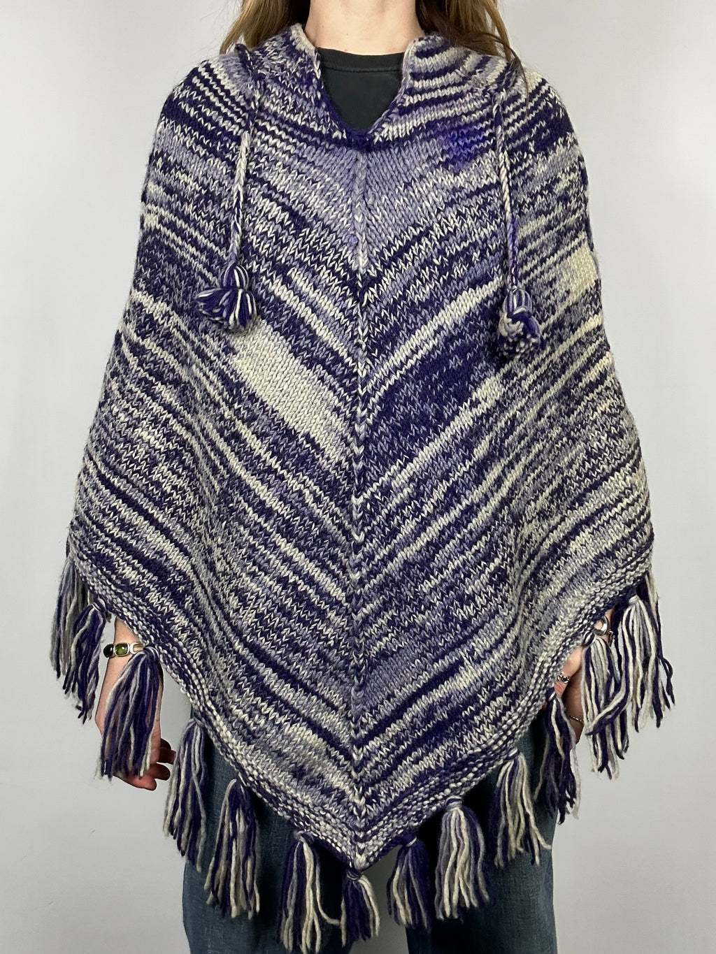 Knitted Fringed 70's Poncho Size L