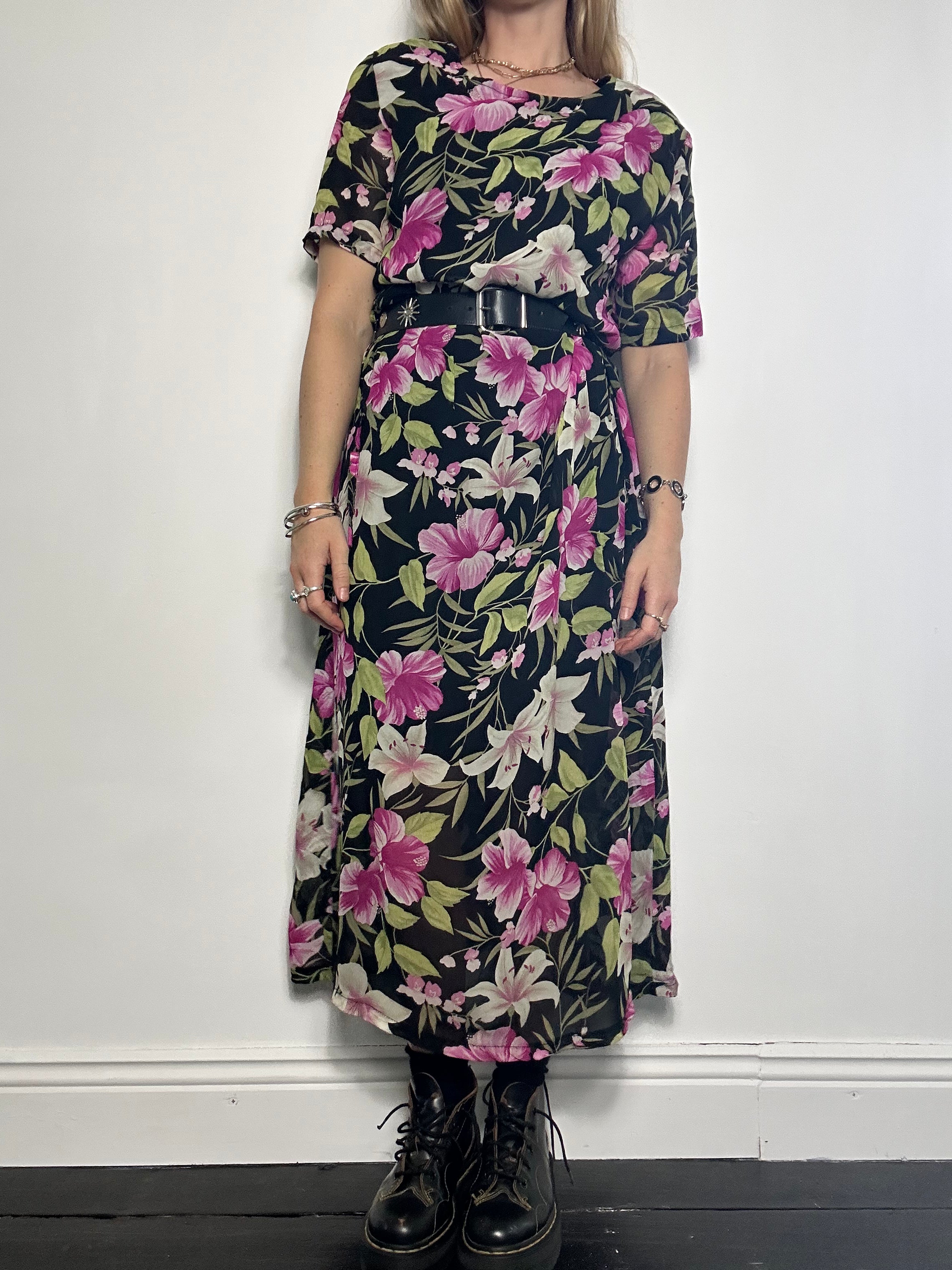 Floral Chiffon Dress 90's Size 12