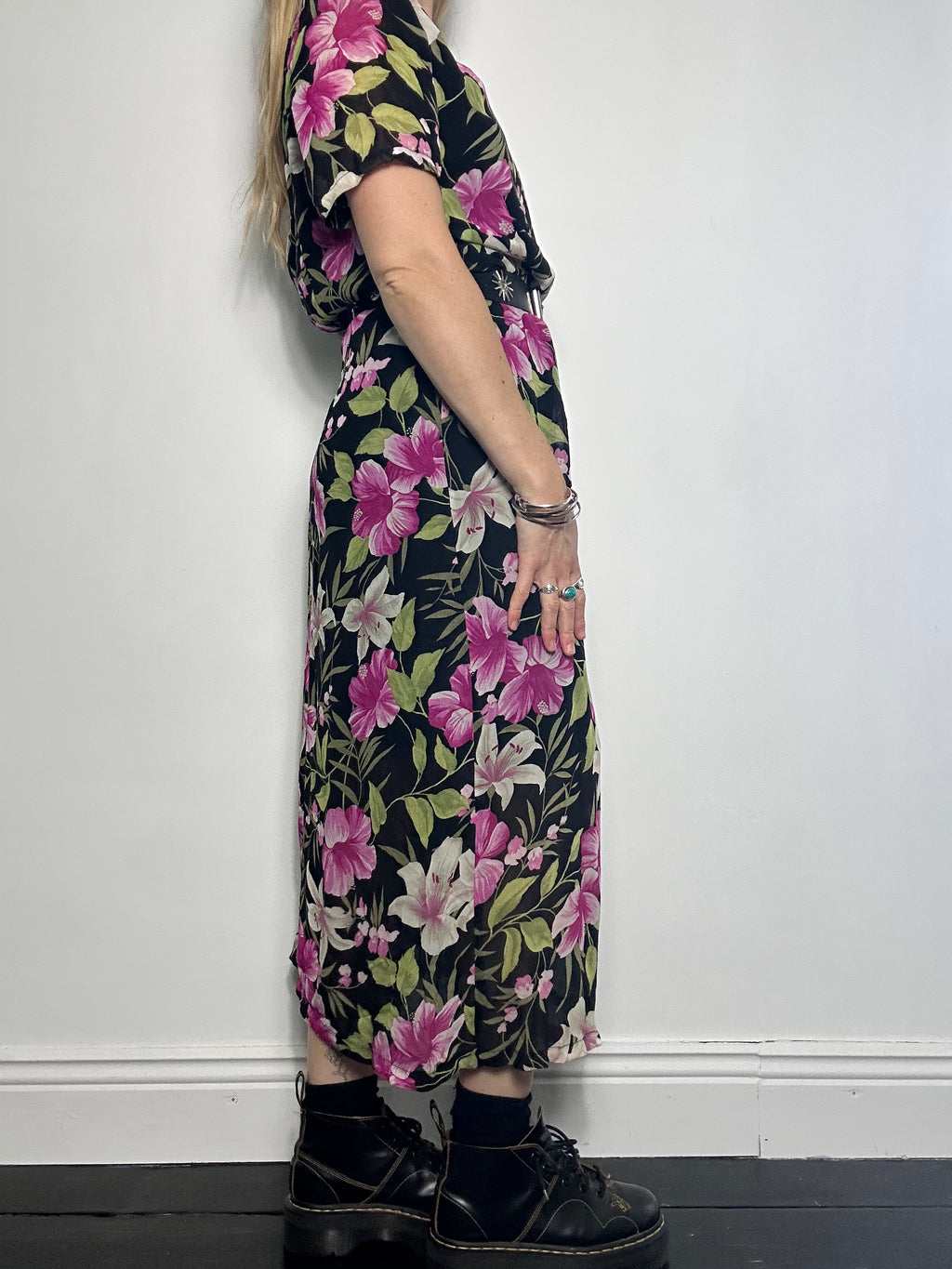 Floral Chiffon Dress 90's Size 12