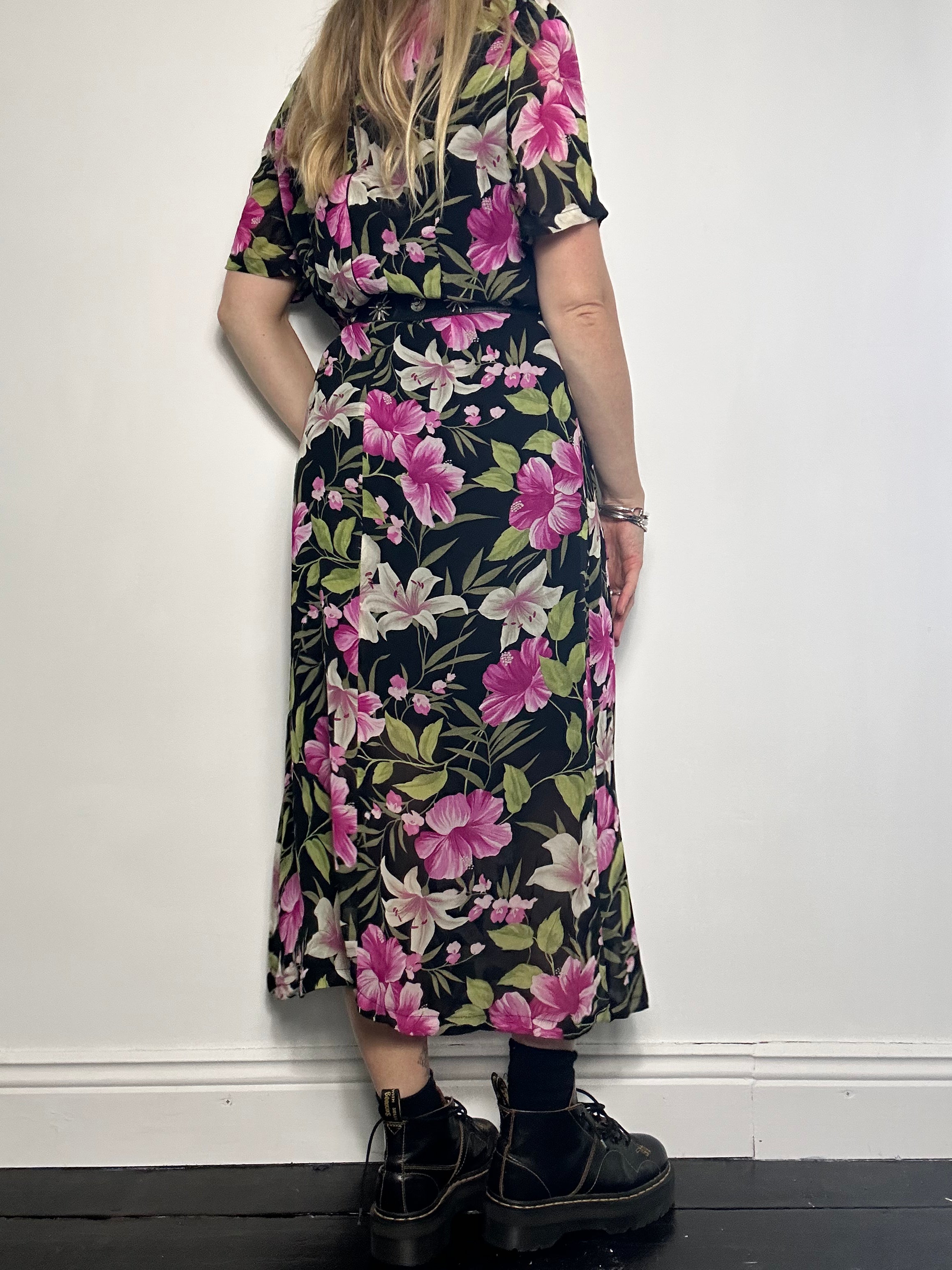 Floral Chiffon Dress 90's Size 12
