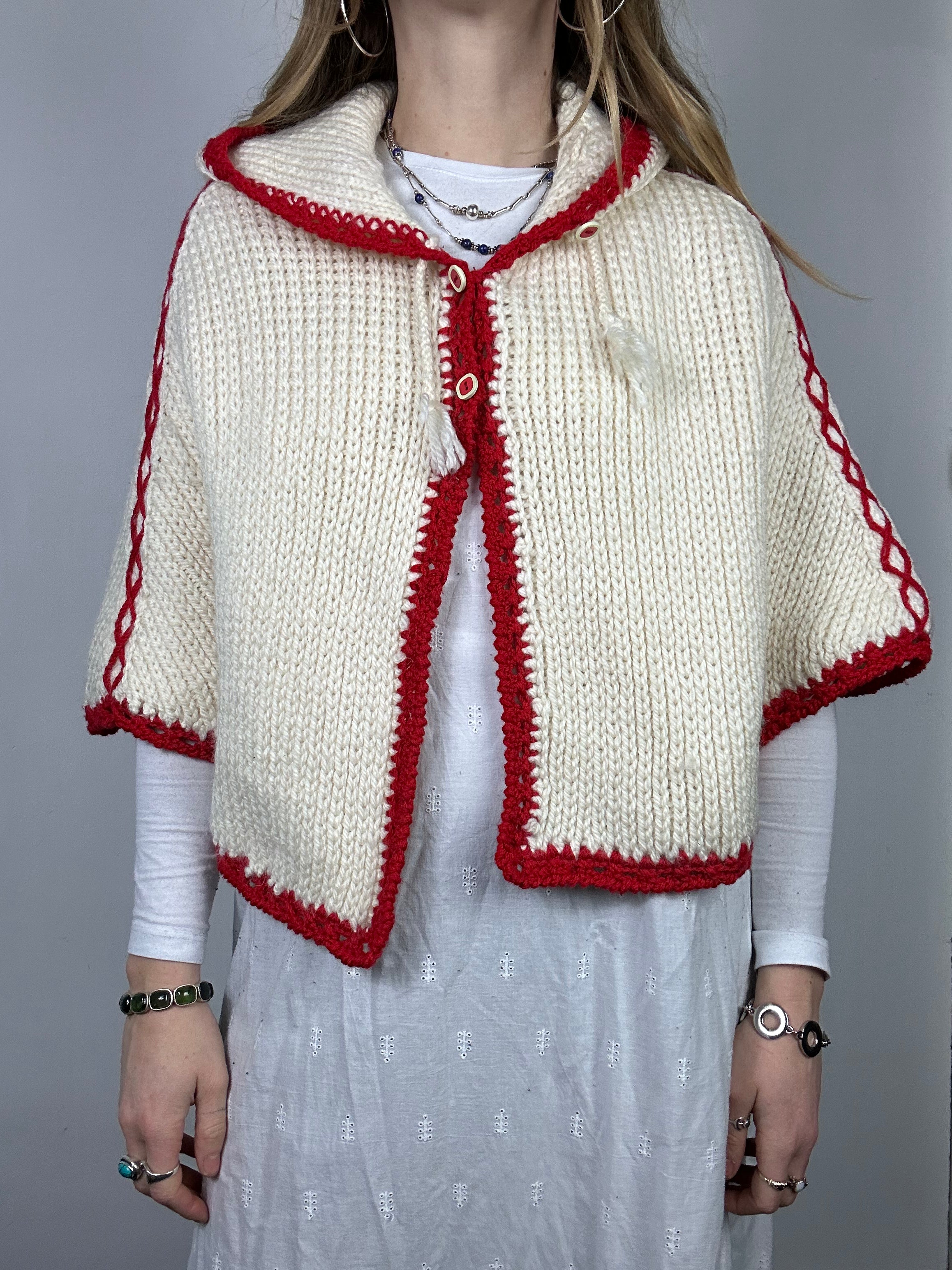 Crochet Hand Made 70's Hooded Cape Size S