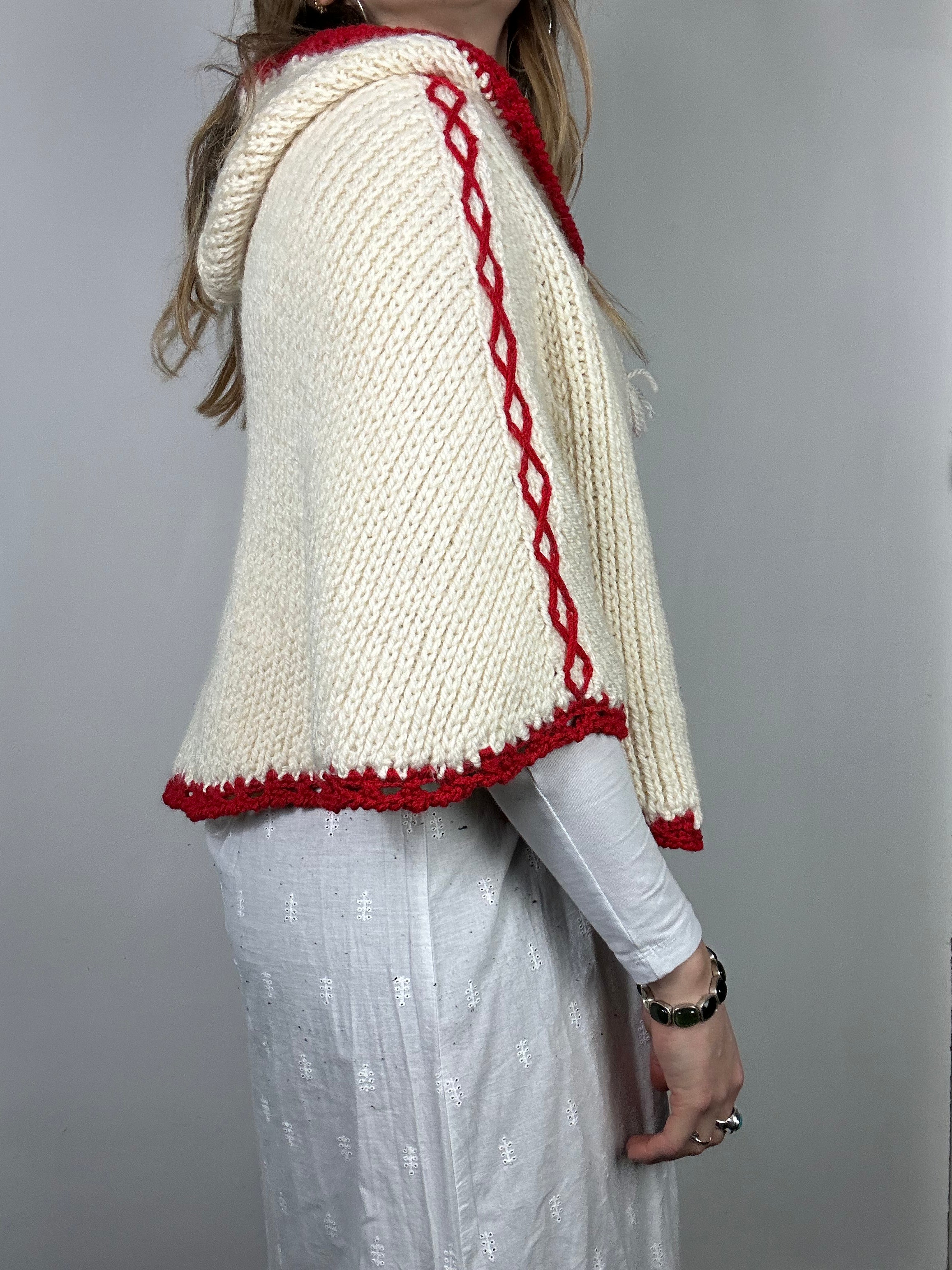 Crochet Hand Made 70's Hooded Cape Size S