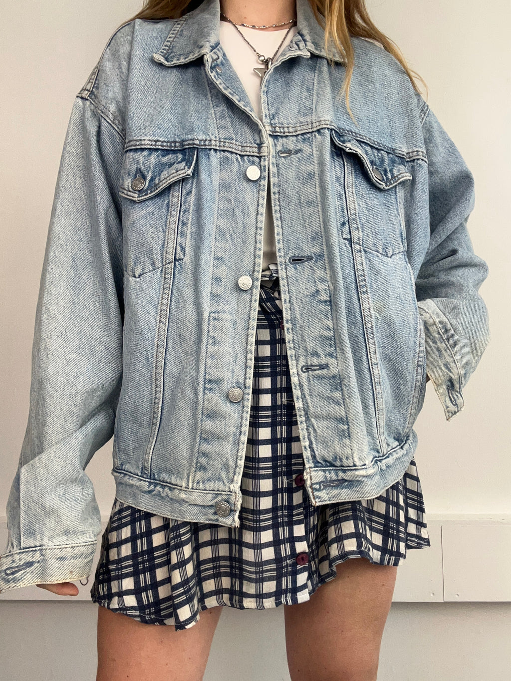 Rose Print 80's Denim Jacket Size L