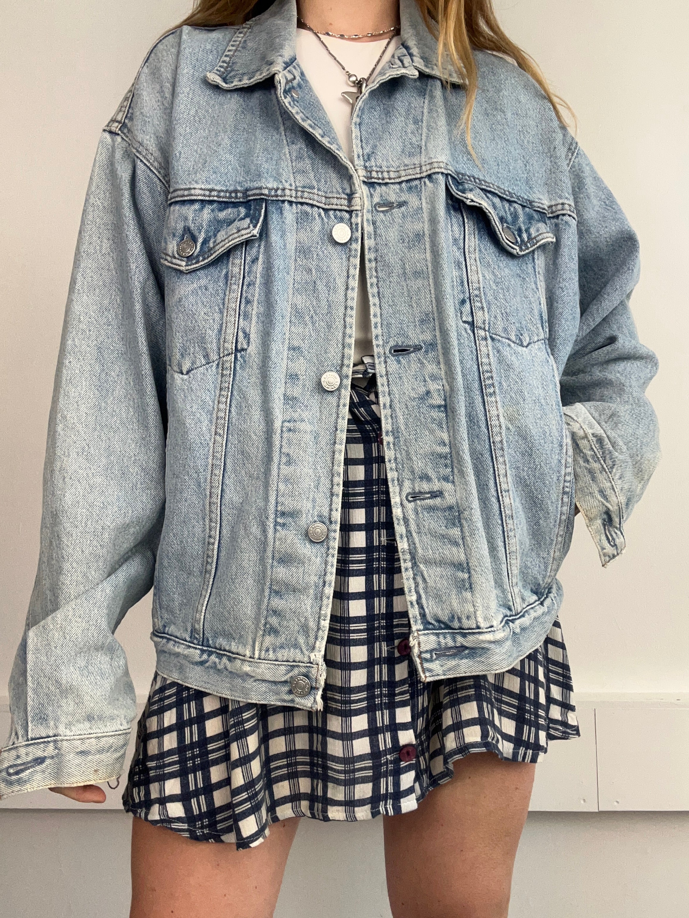 Rose Print 80's Denim Jacket Size L