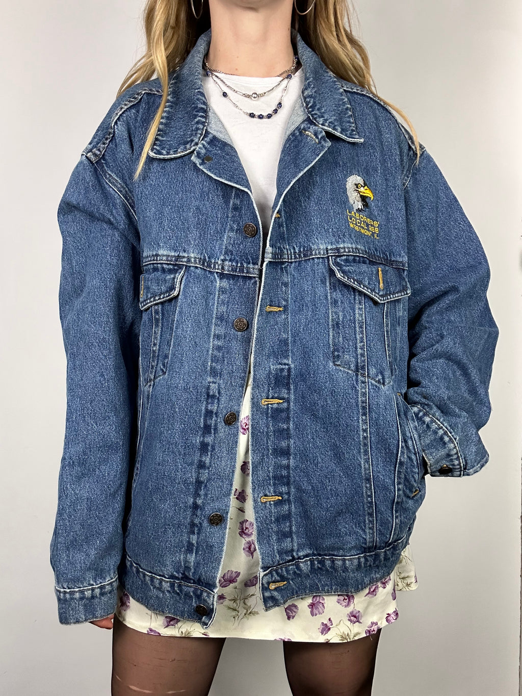 Eagle Embroidered Denim Jacket Size L