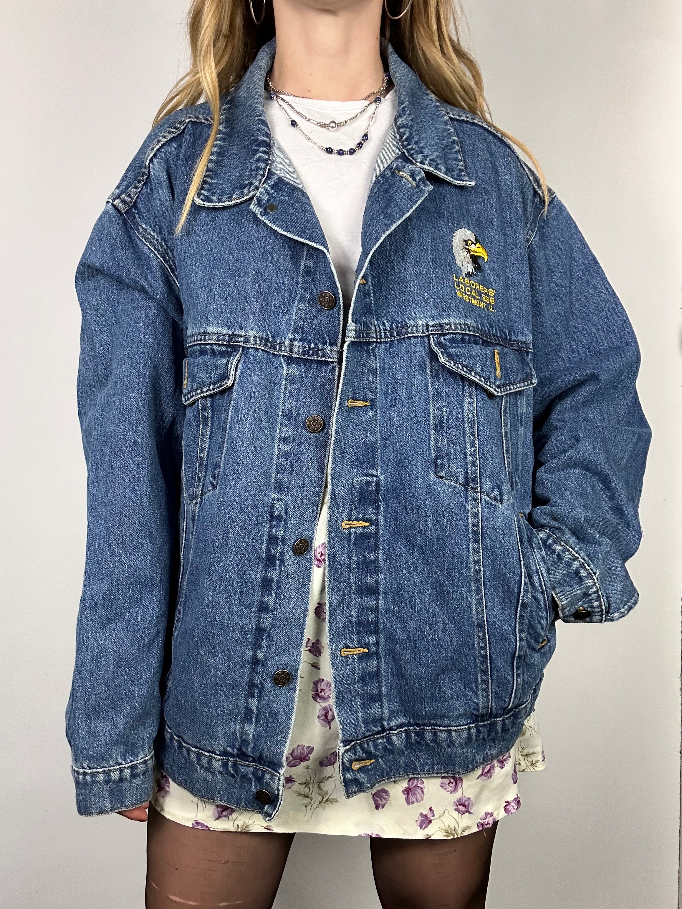 Eagle Embroidered Denim Jacket Size L