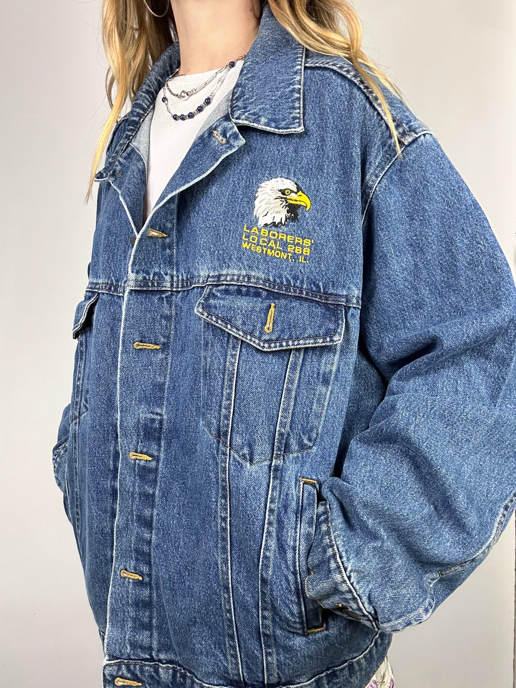 Eagle Embroidered Denim Jacket Size L