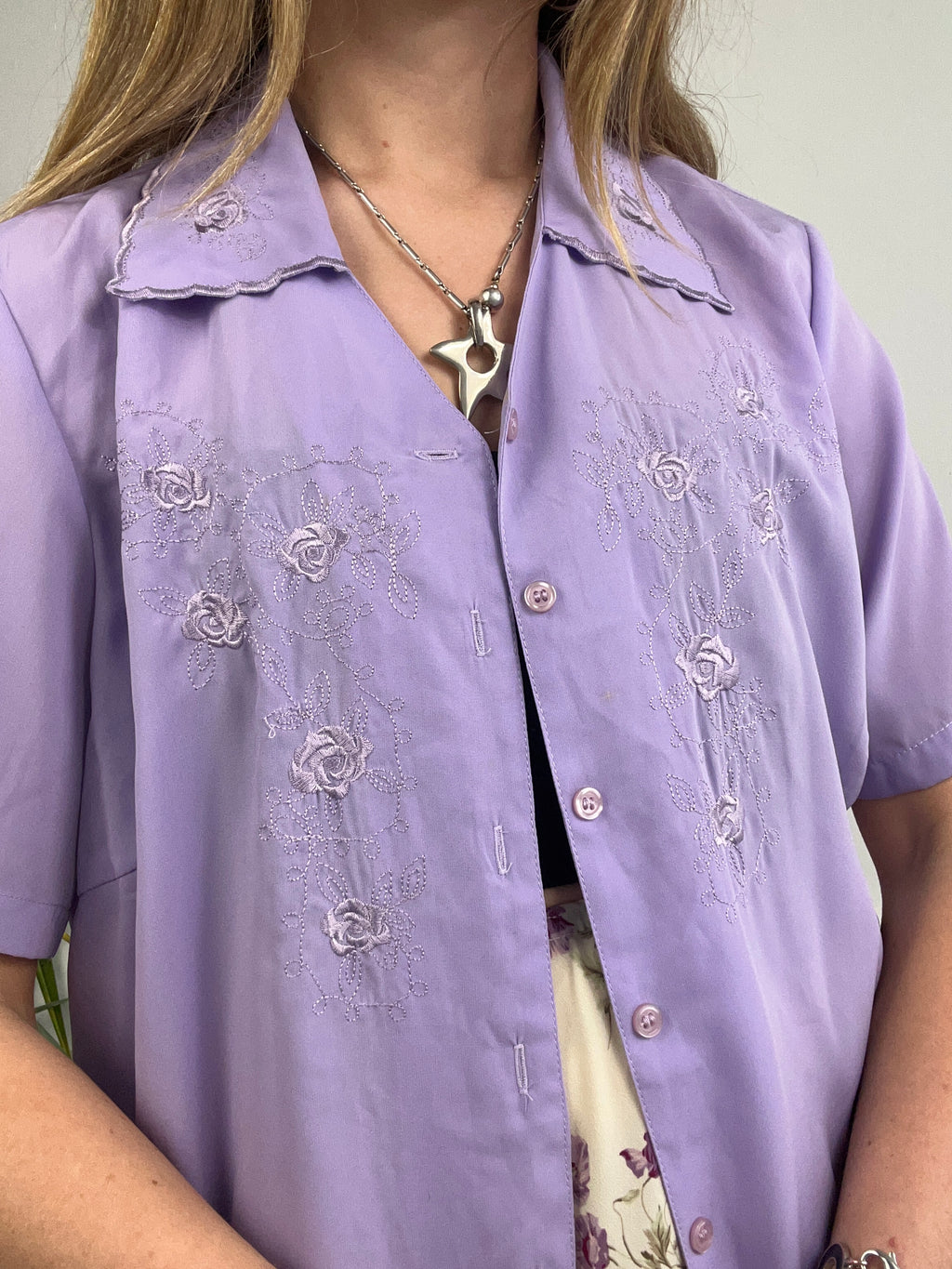 Lilac 90's Embroidered Shirt Size 10