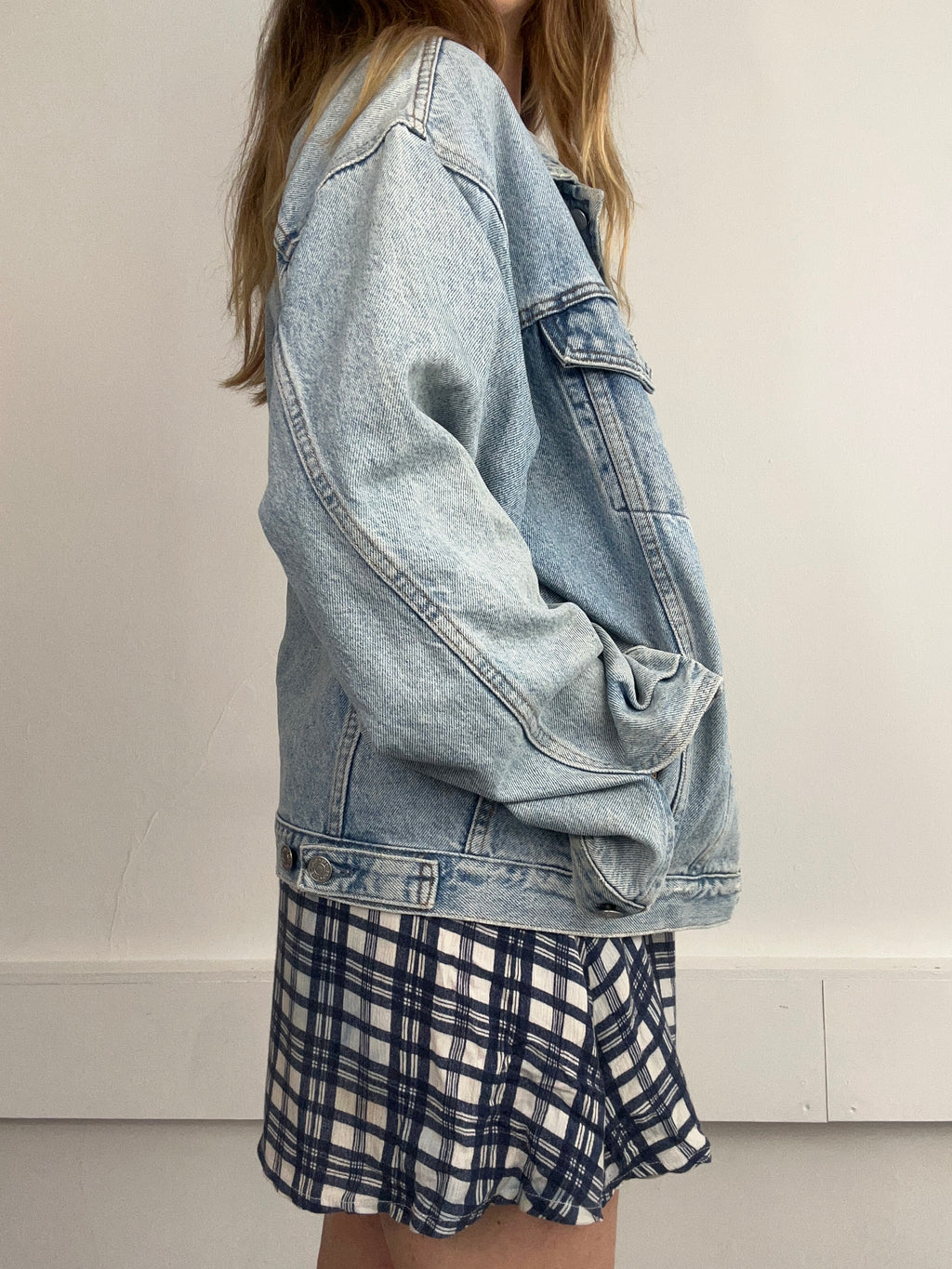Rose Print 80's Denim Jacket Size L