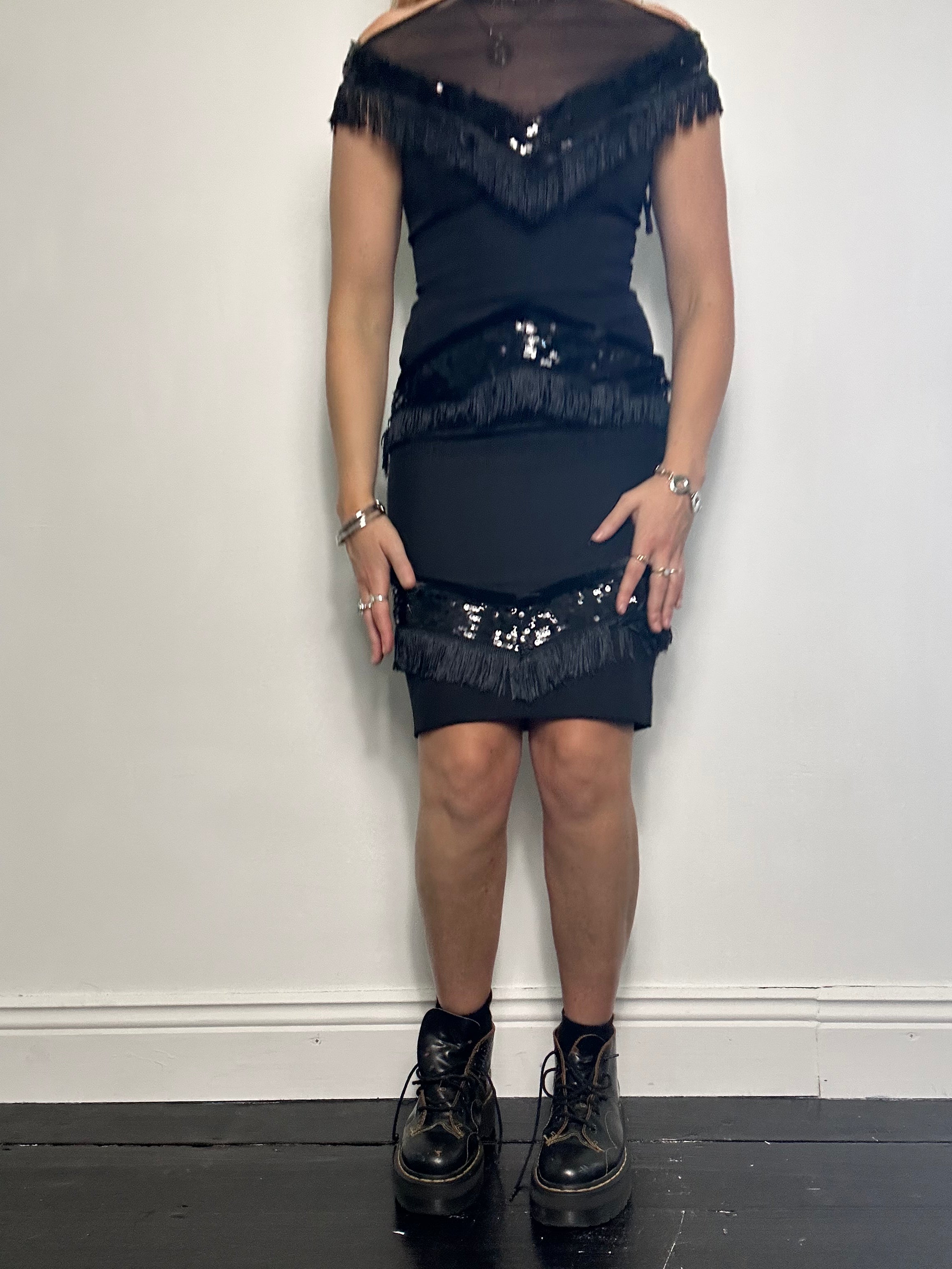 Fringed Sequin Mini Dress Size 8