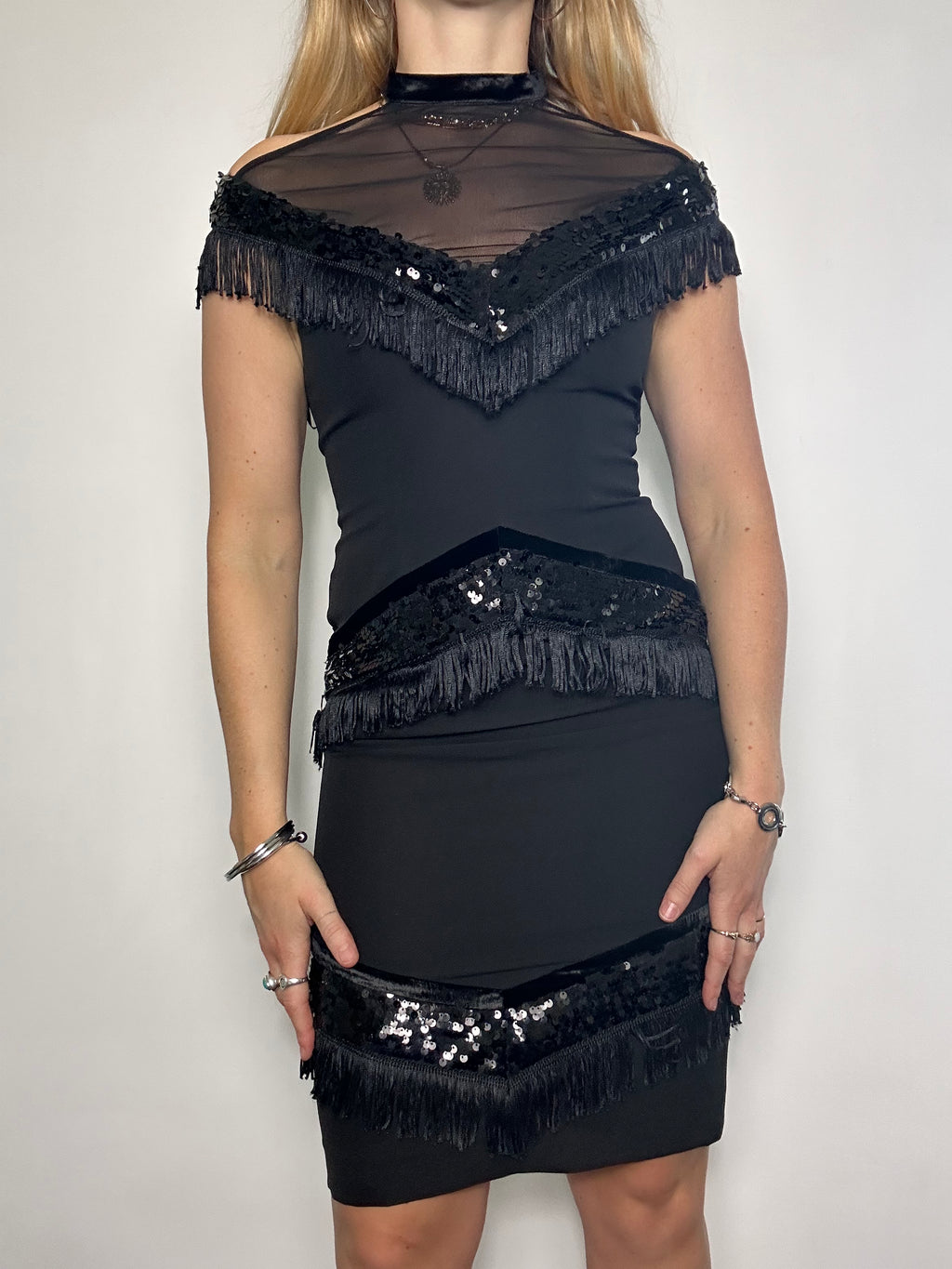 Fringed Sequin Mini Dress Size 8