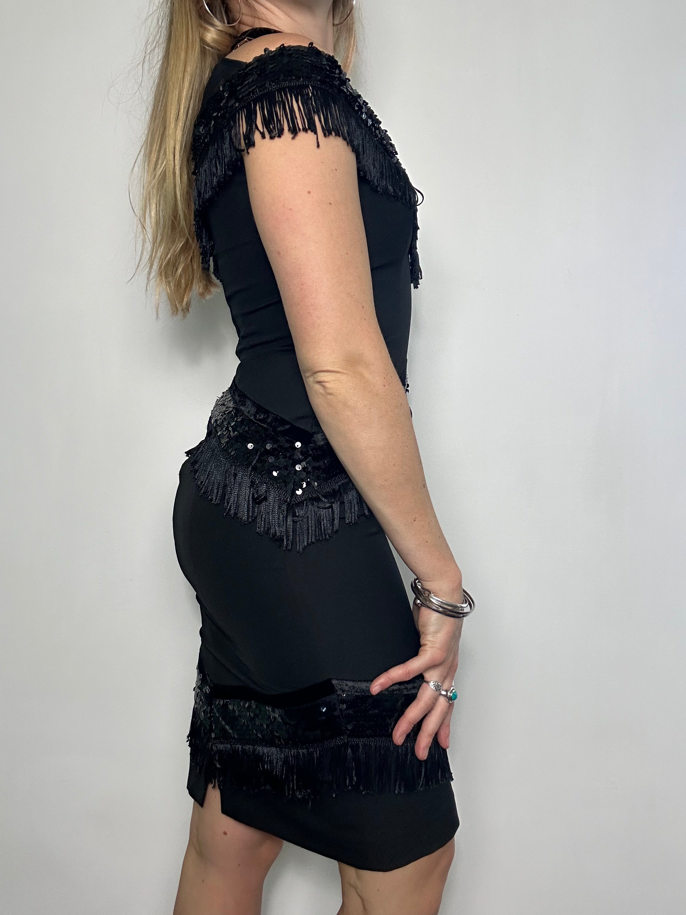 Fringed Sequin Mini Dress Size 8