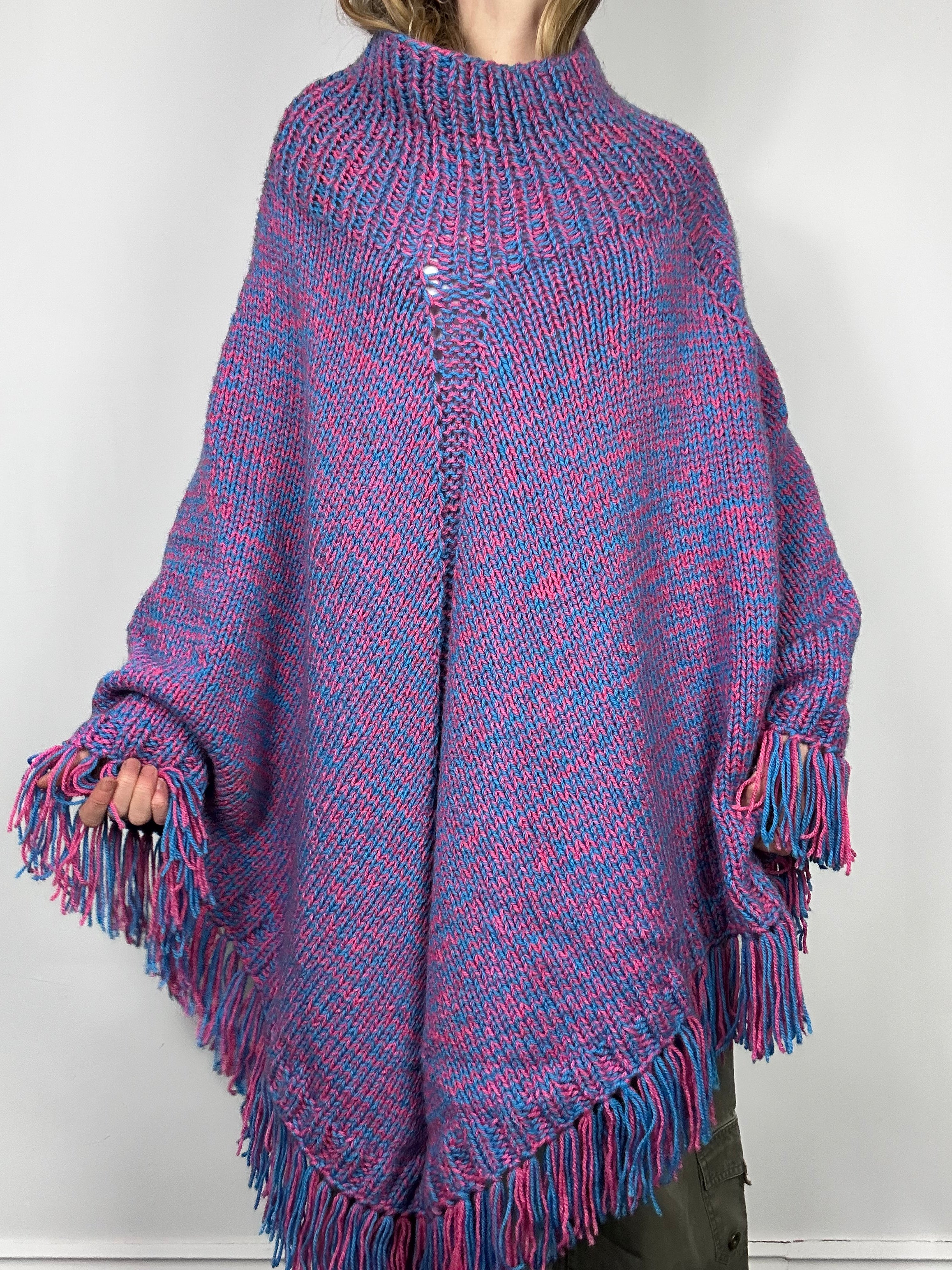 Purple Knitted 70's Poncho Size Xl