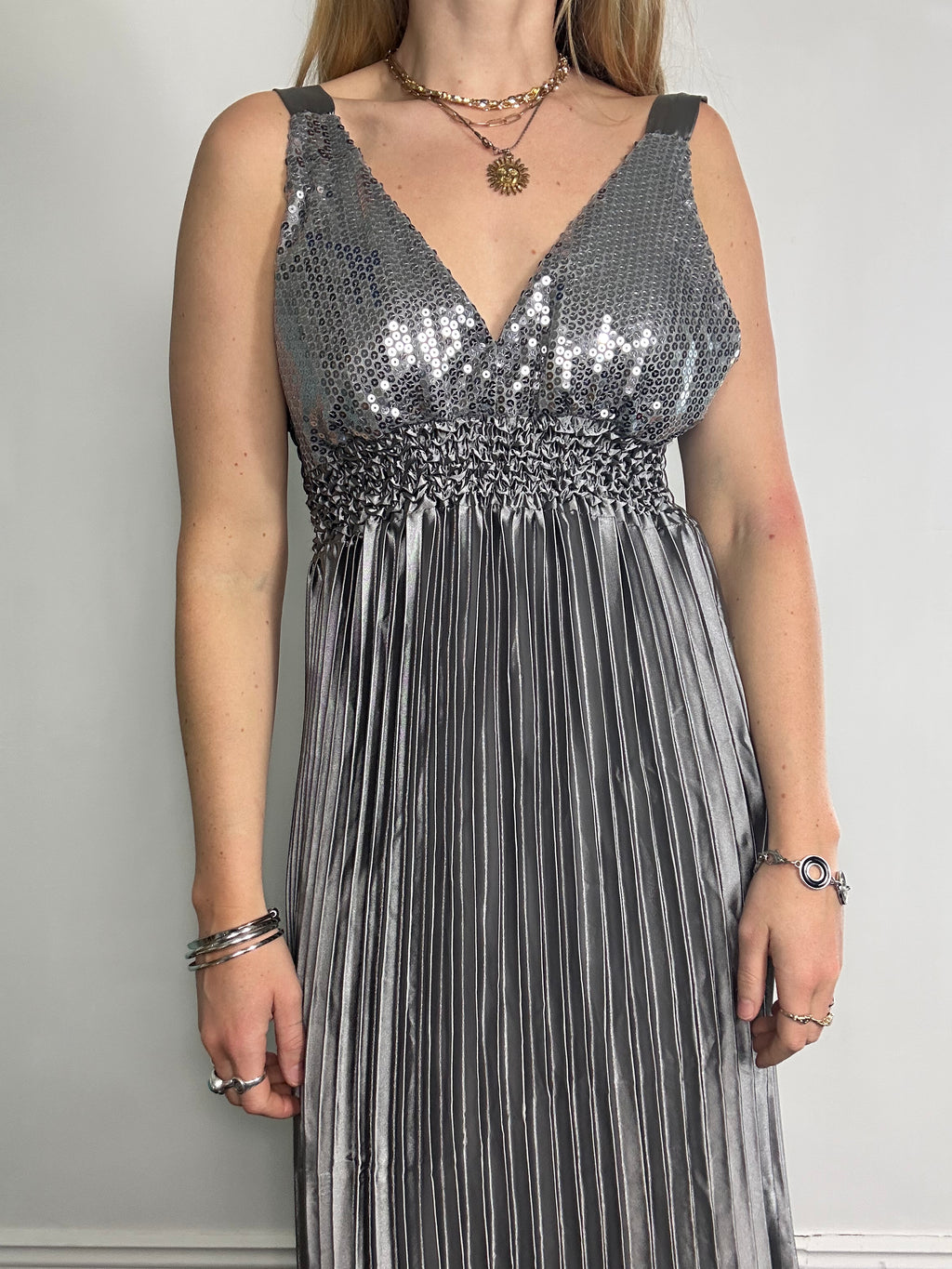 Silver Sequin Maxi Dress Size 12