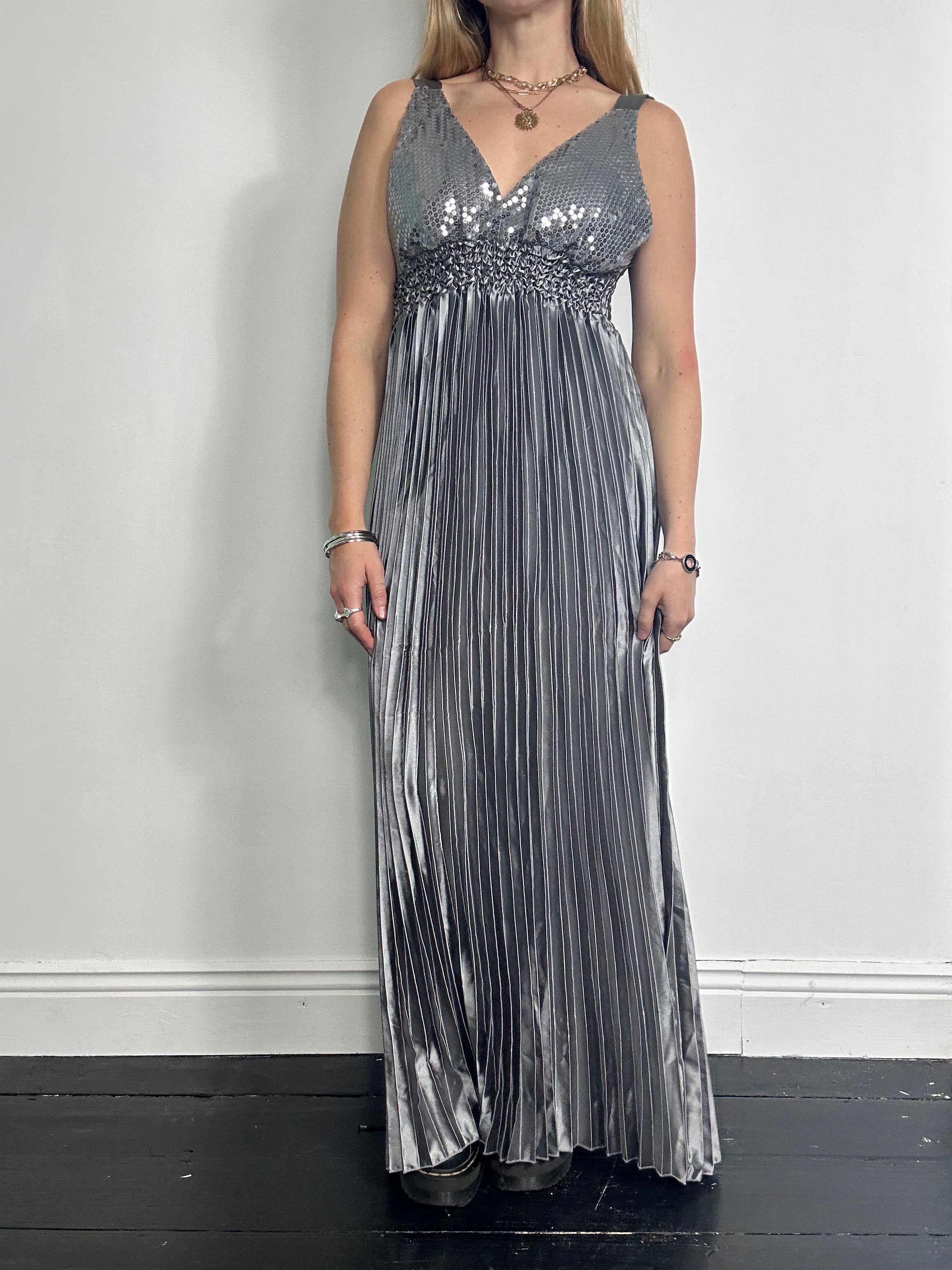 Silver Sequin Maxi Dress Size 12