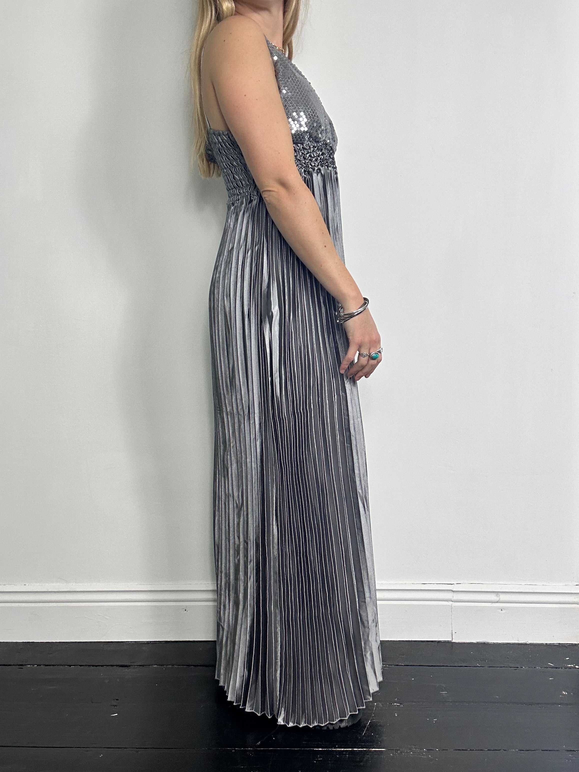 Silver Sequin Maxi Dress Size 12