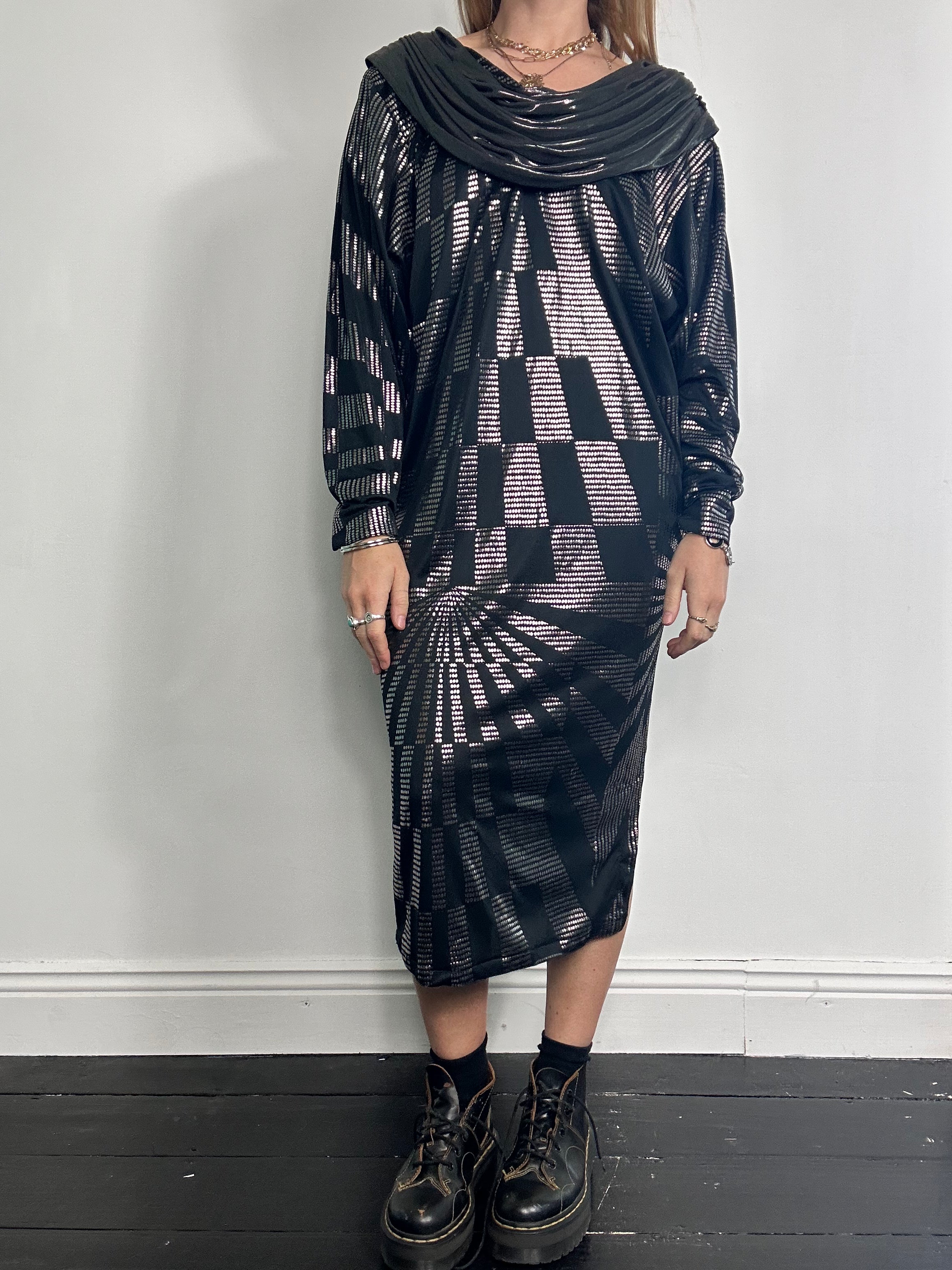 80's Shimmer Check Midi Dress Size 14