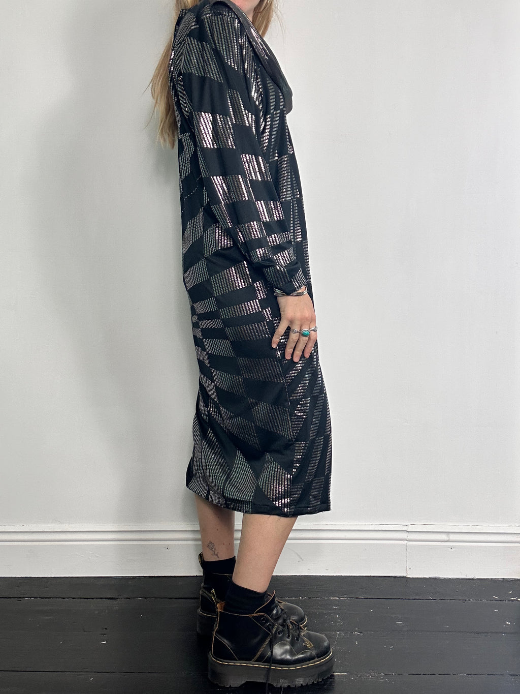 80's Shimmer Check Midi Dress Size 14