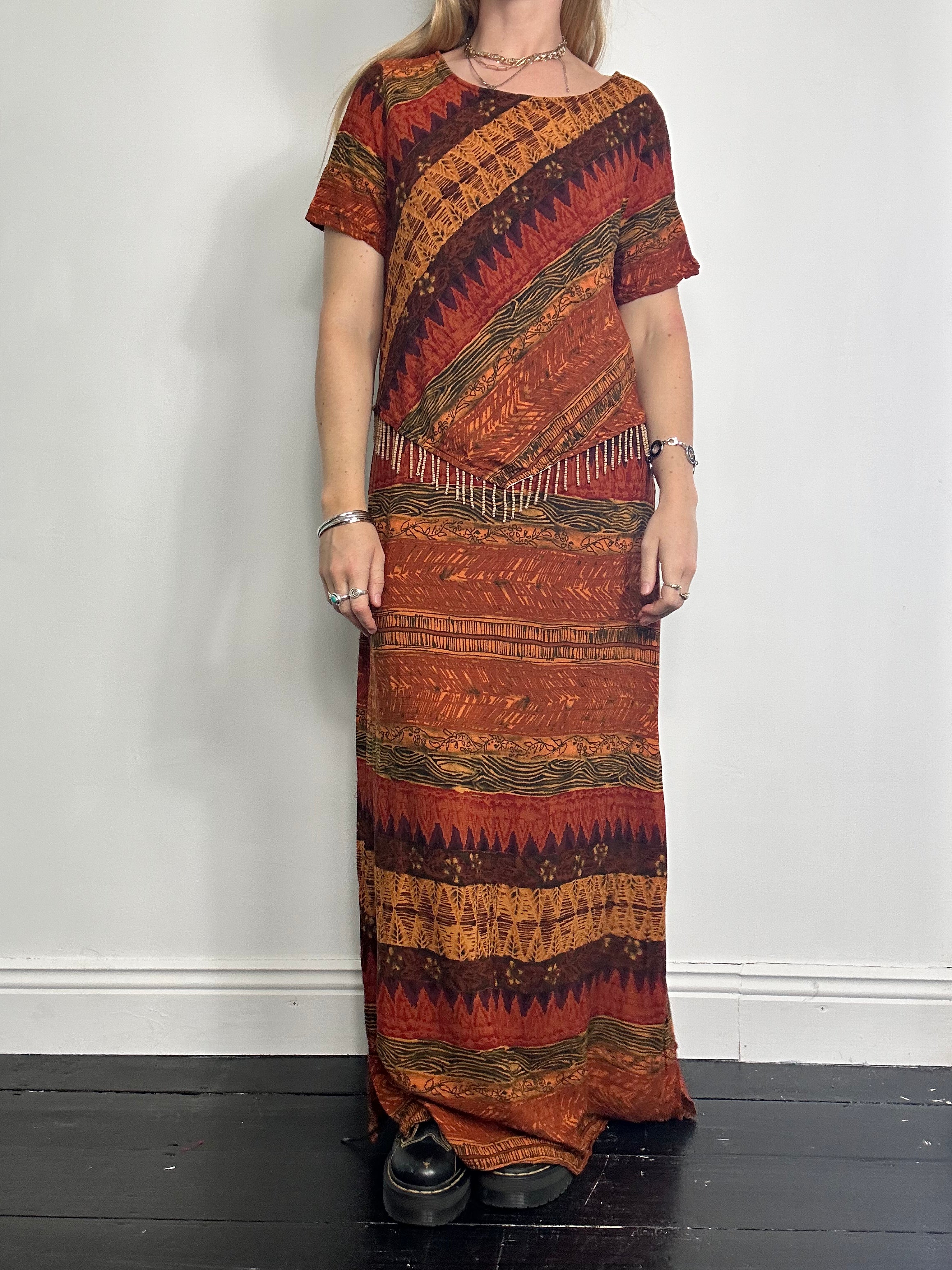 Orange 90's Beaded Maxi Dress Size 14