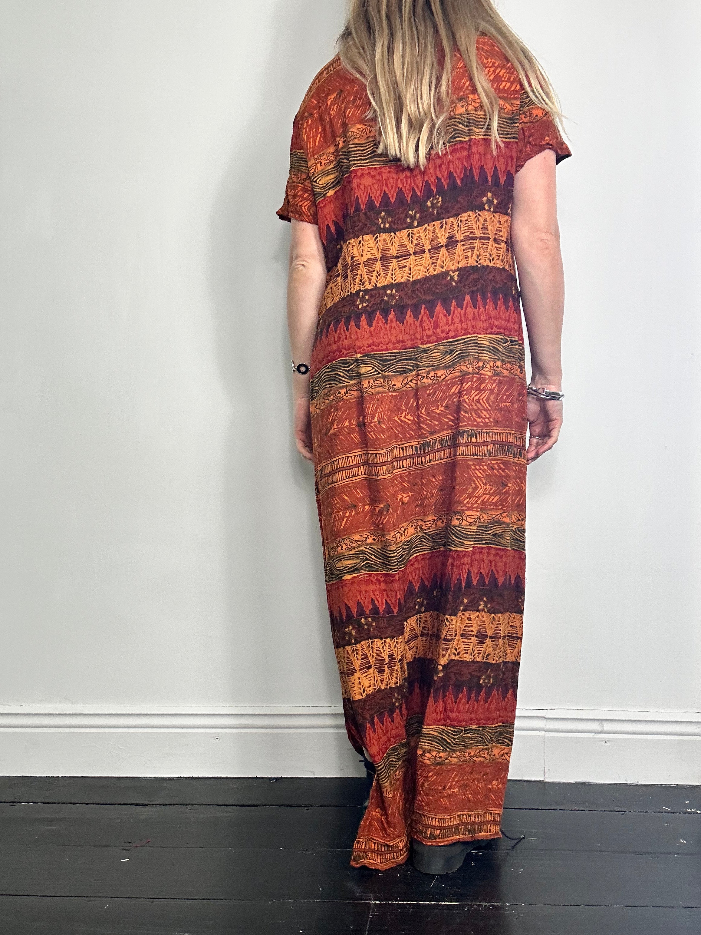 Orange 90's Beaded Maxi Dress Size 14