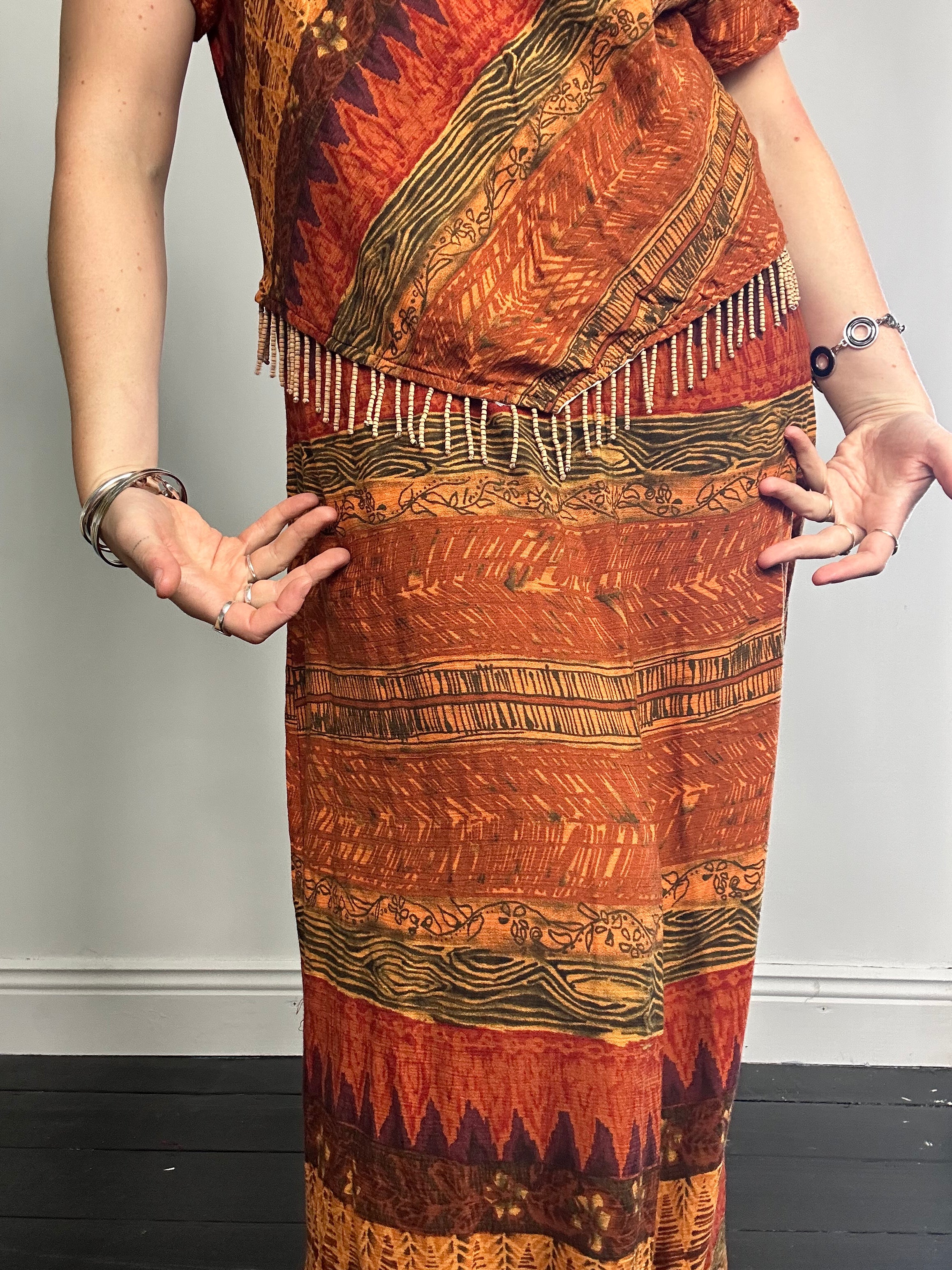 Orange 90's Beaded Maxi Dress Size 14