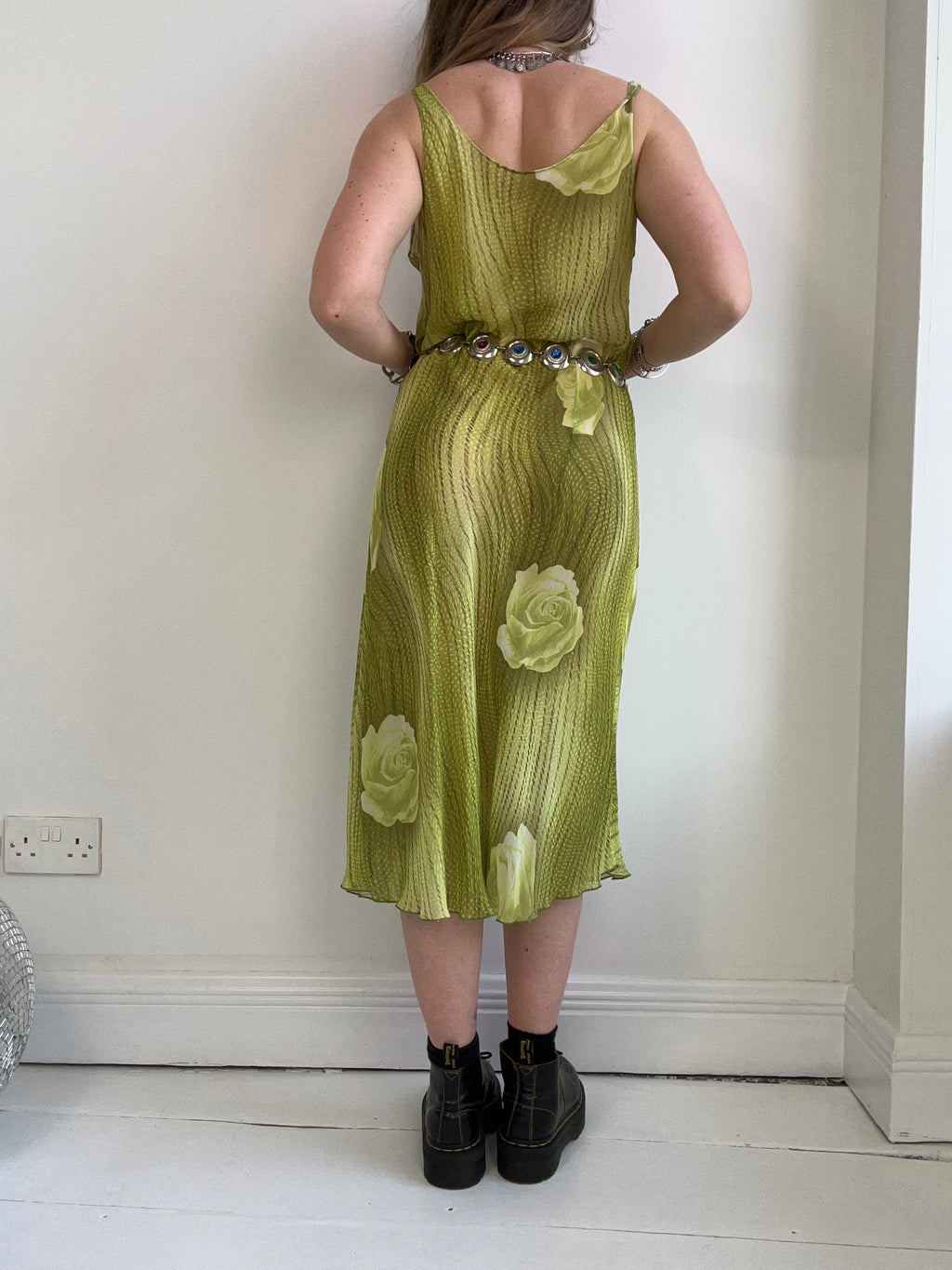 Chiffon lime green 90's Floral Dress Size 12