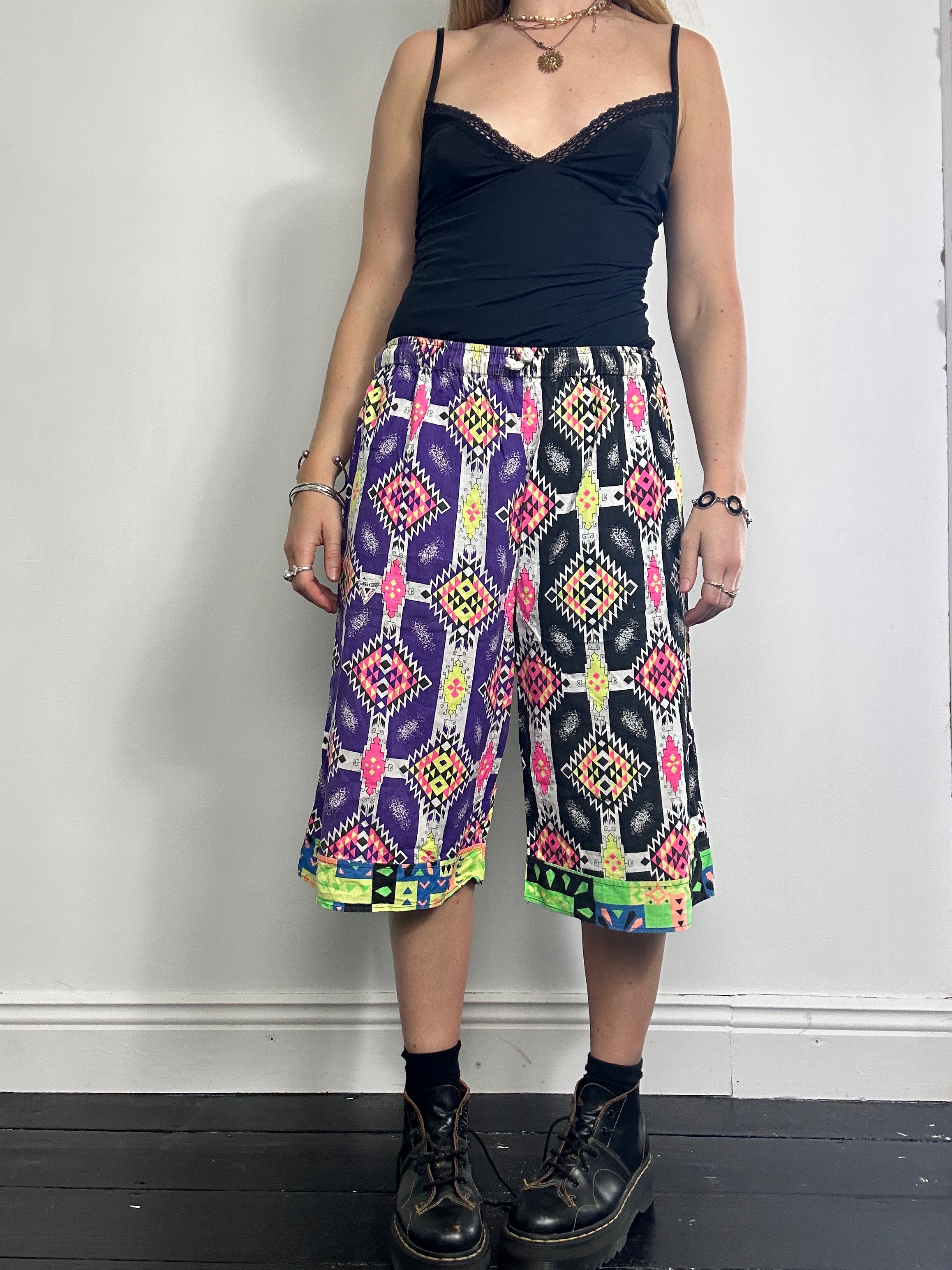 80's Crazy print Jorts Size L