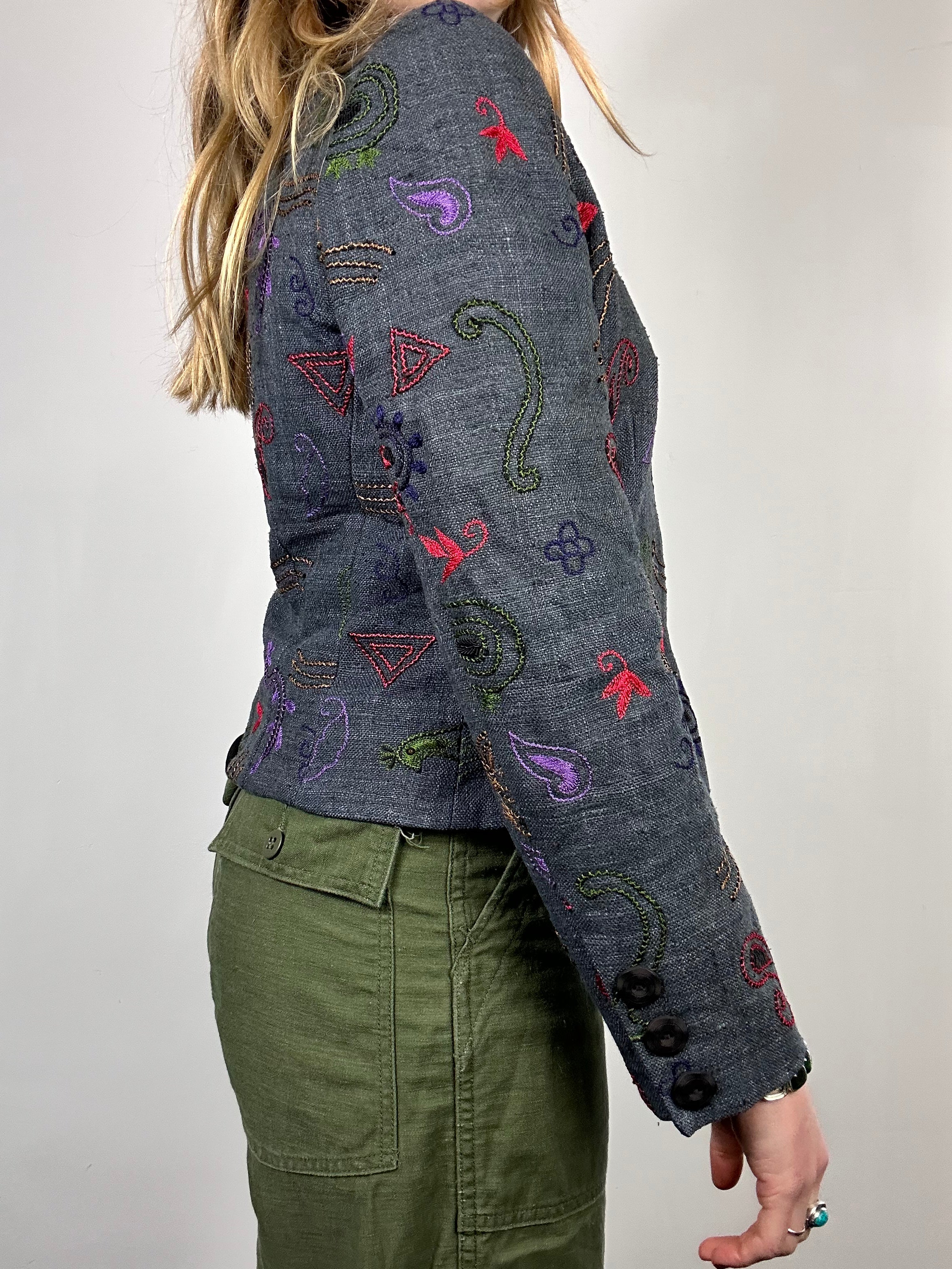 Embroidered Indigo Denim Jacket Size 8