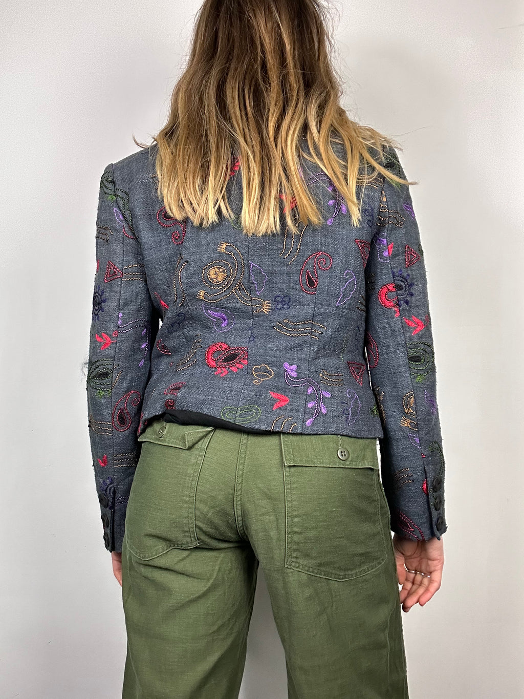 Embroidered Indigo Denim Jacket Size 8