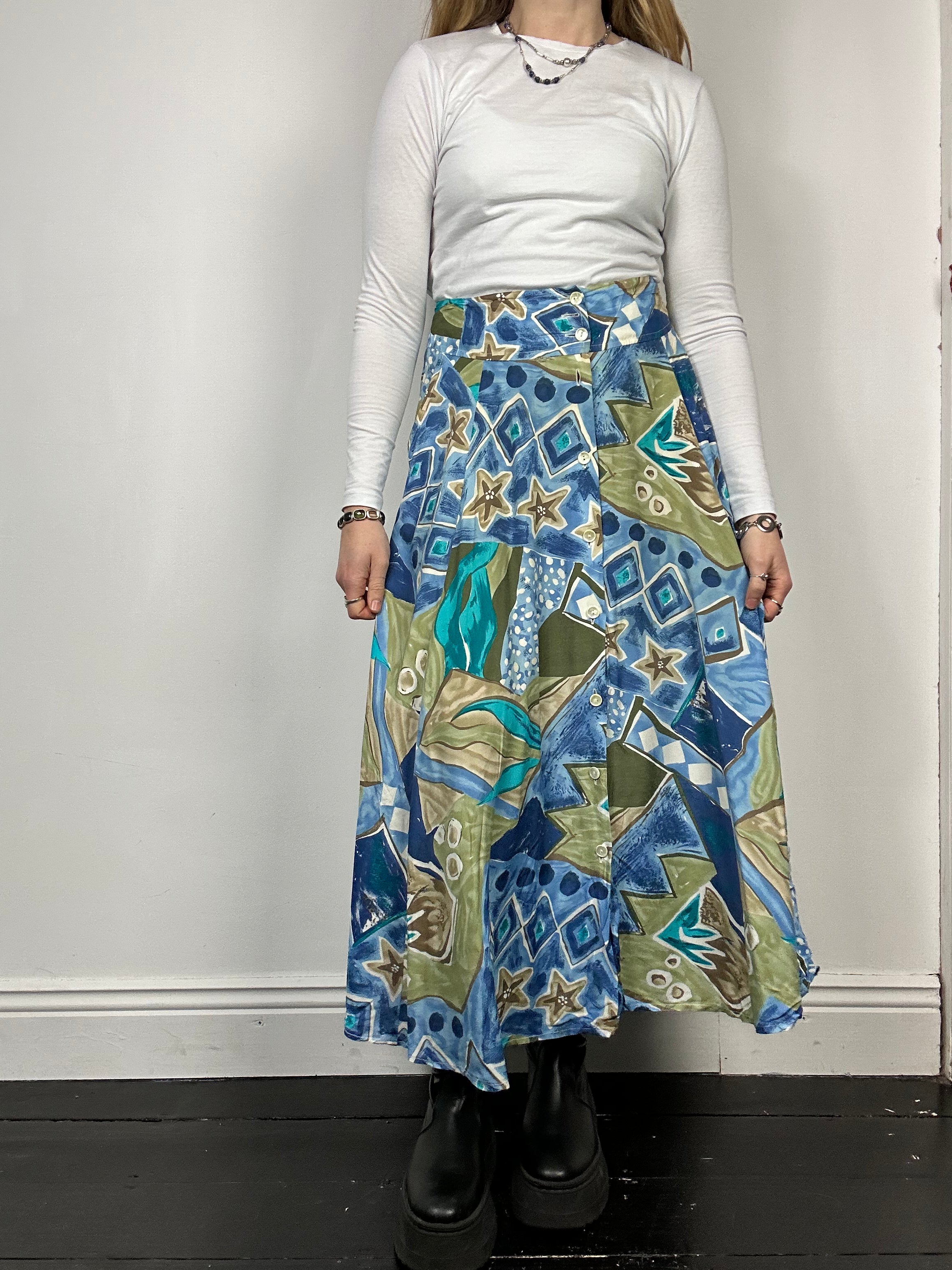 Blue 80's Midi Skirt Size 10